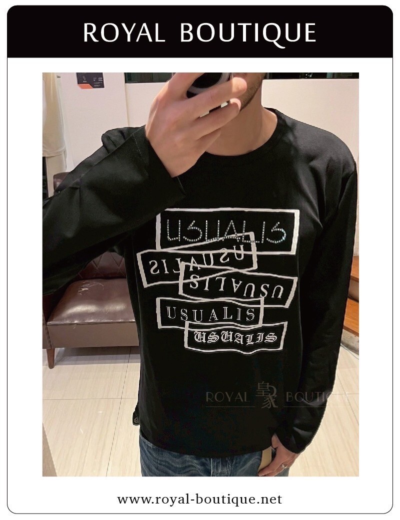 USUALIS 胸前多重字體經典英字LOGO薄長T