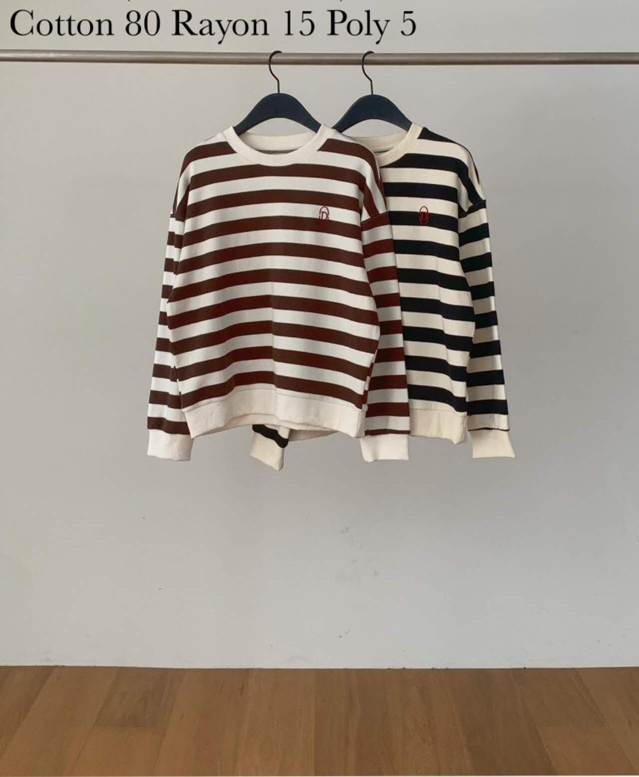 DR5048 圓領小刺綉間條長袖上衣