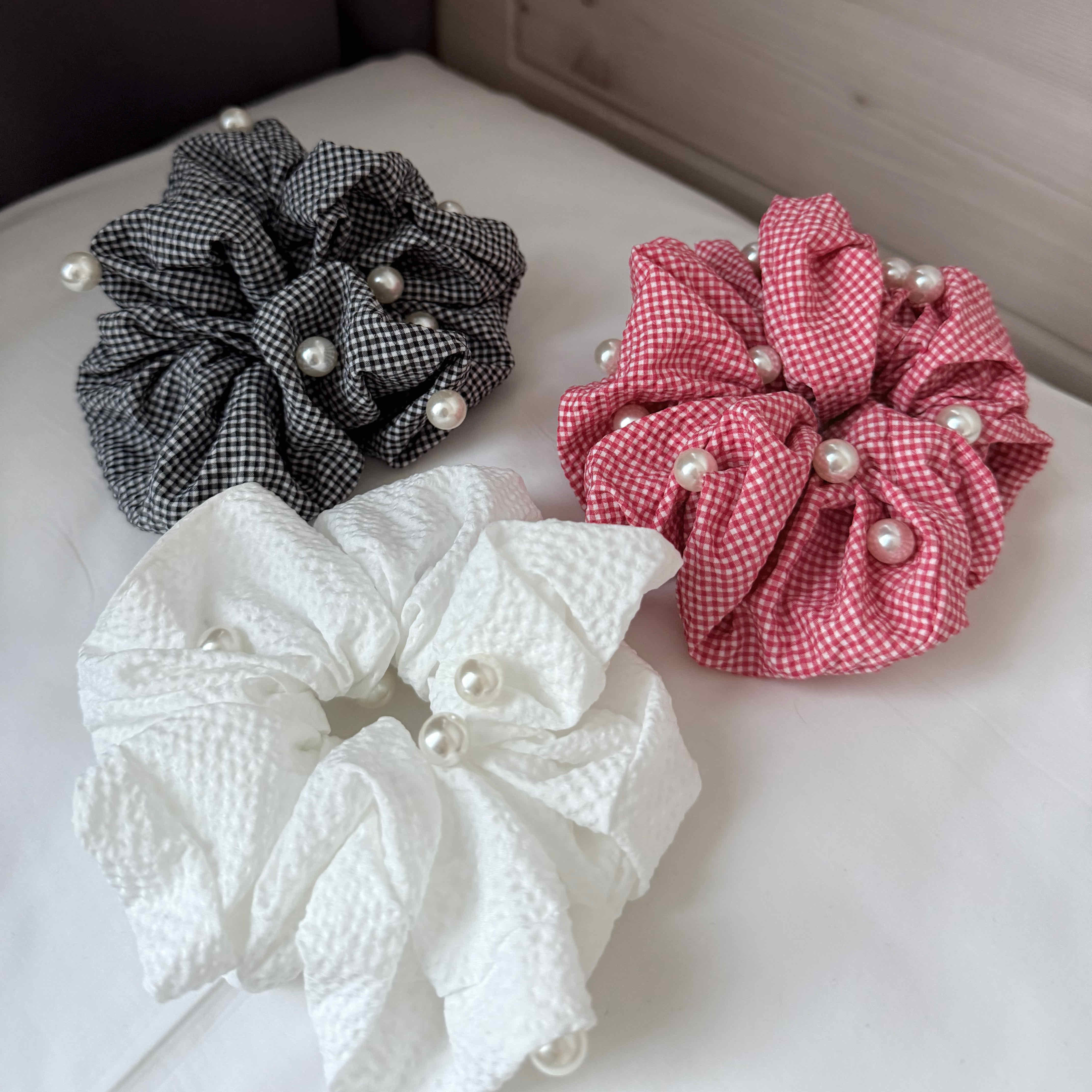 🇰🇷很牢固的珍珠格紋大腸圈｜3 color