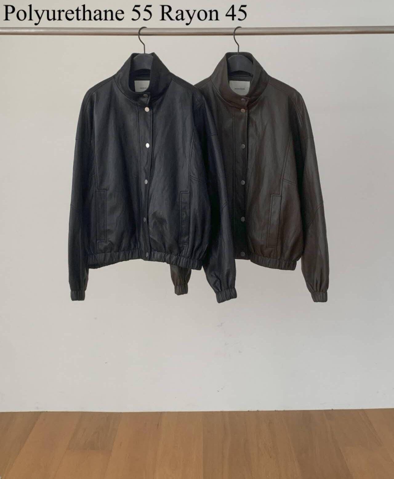 DR5049 PU皮小企領啪扣外套