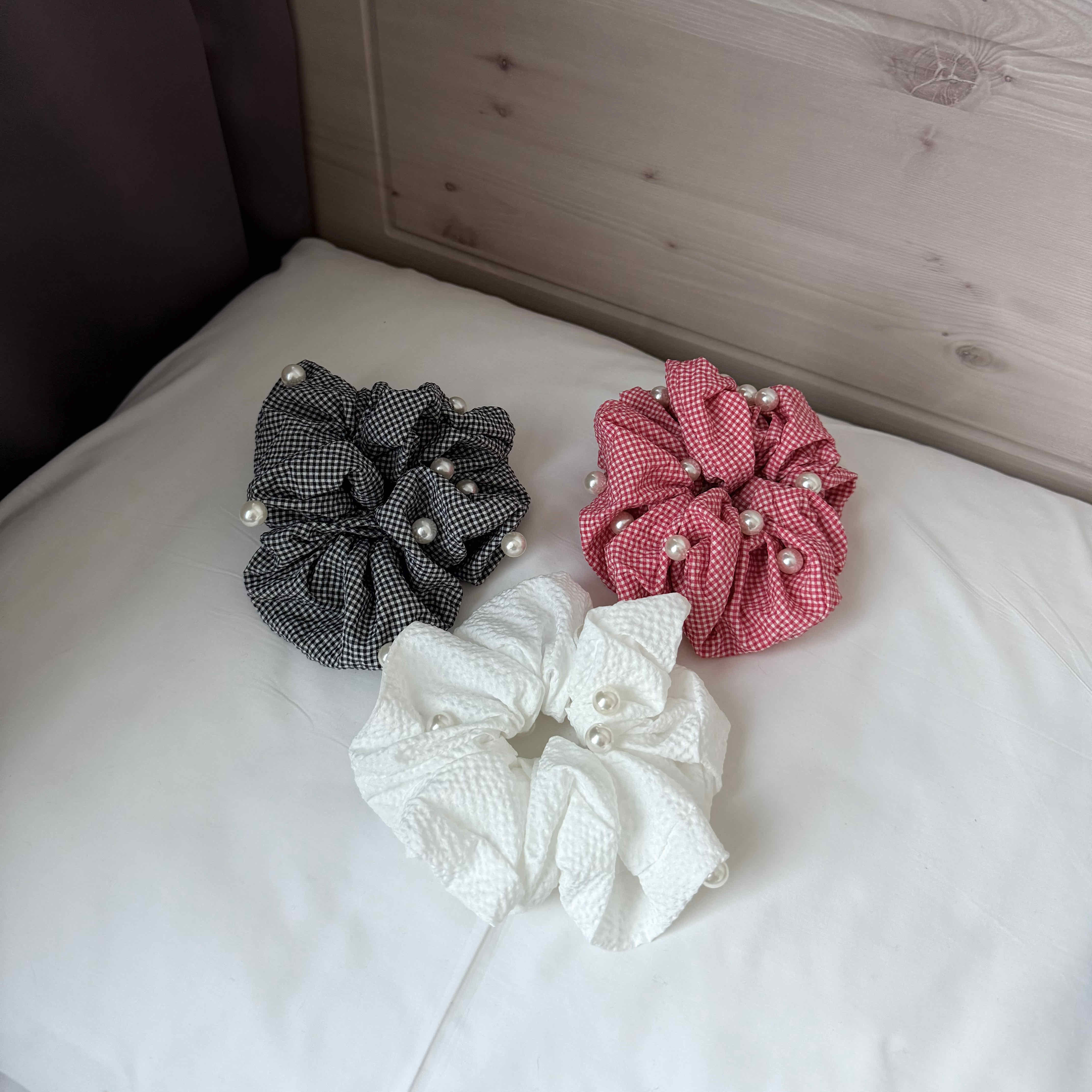 🇰🇷很牢固的珍珠格紋大腸圈｜3 color