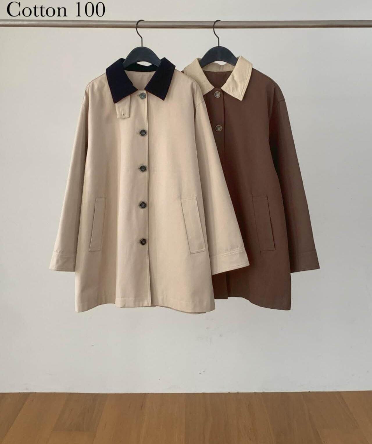 DR5050 撞色翻領口排扣外套