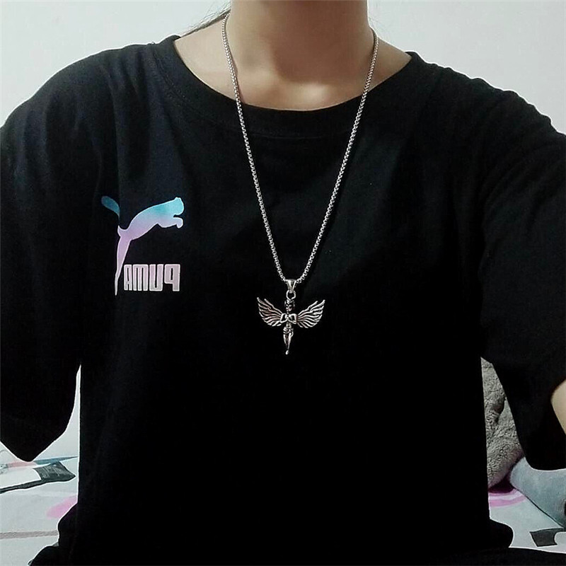 韓國JK 全新幸運天使項鏈男潮嘻哈龐克情侶長百搭吊墜配件 J1026