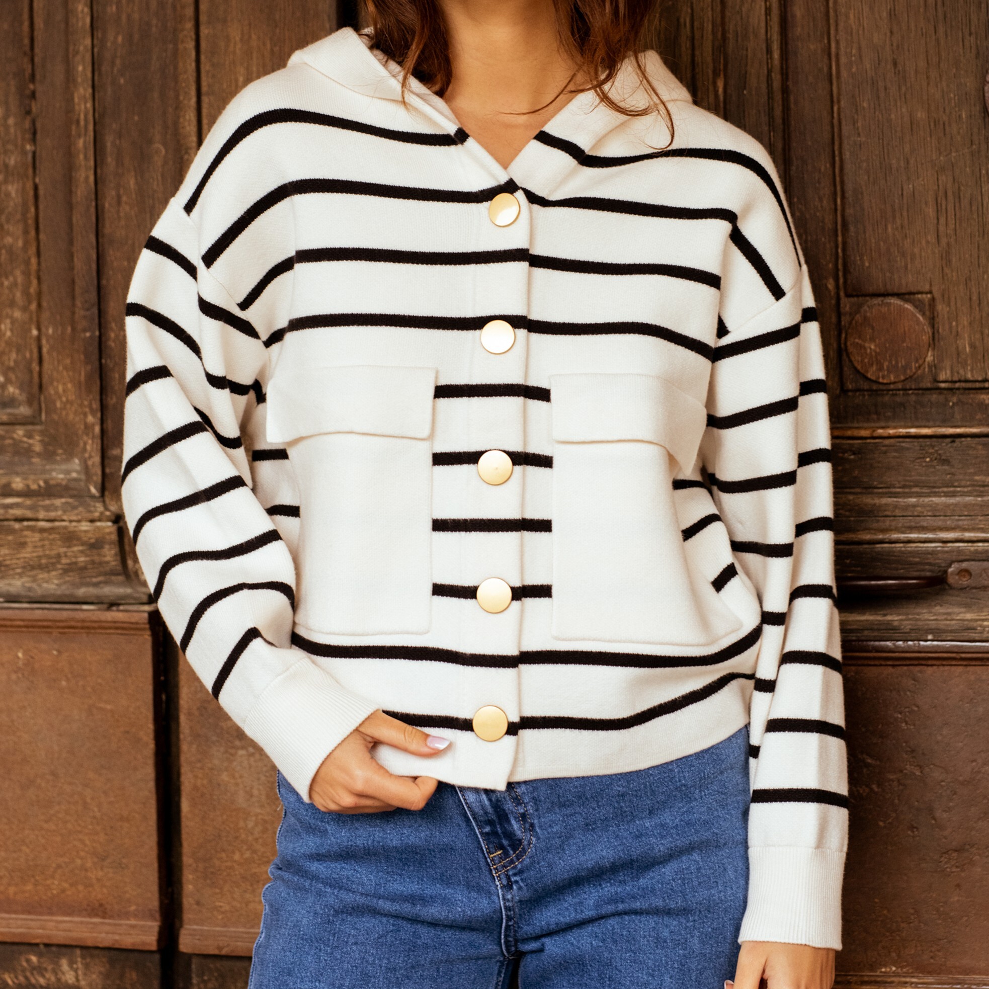 1SO0919-403 (Defect) SUNNY STUDIO Lison Cardigan Striped (One Size) #98854 (C-EU-E)