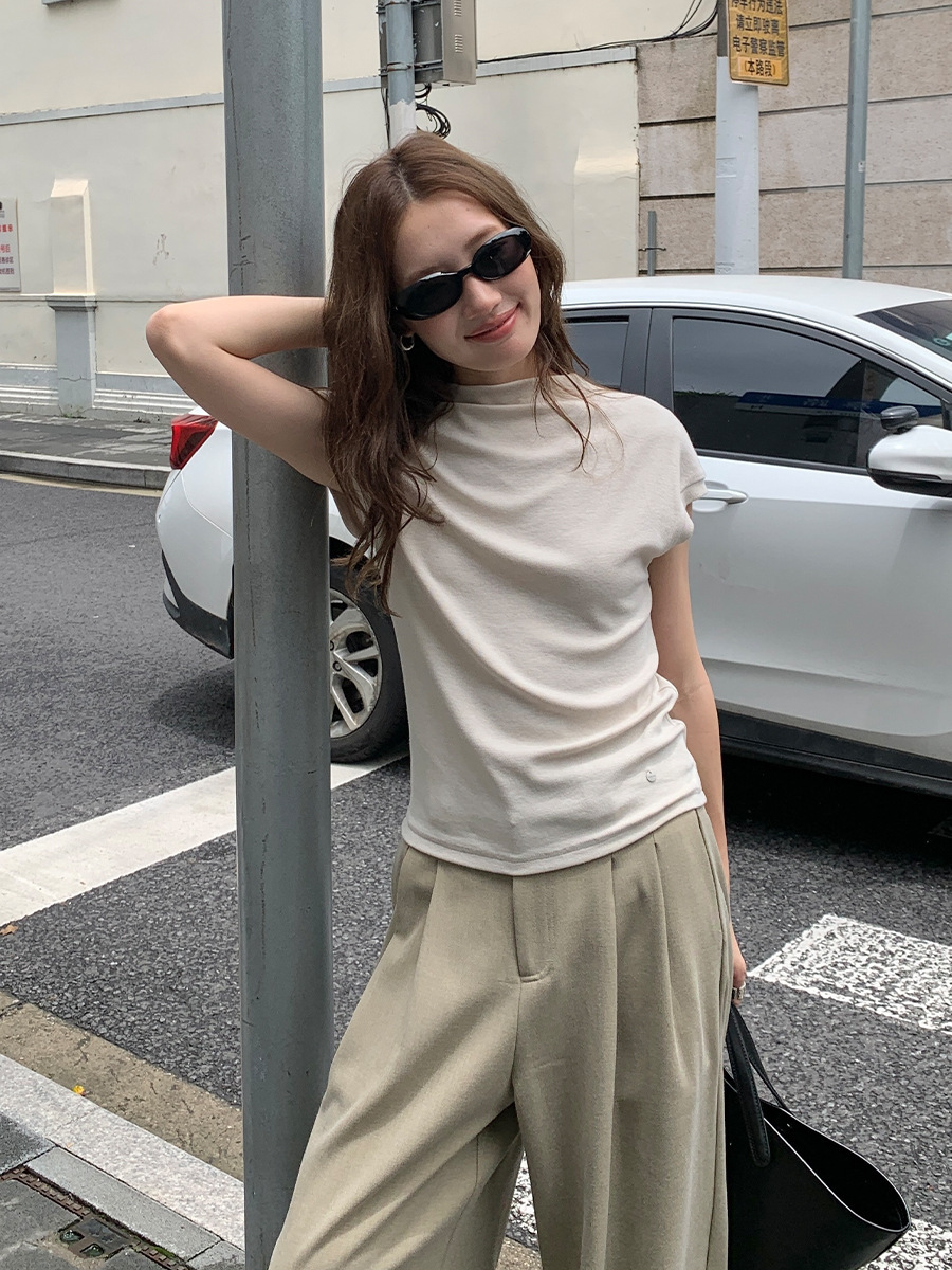 9W12 知性半高領飛鼠袖上衣七色