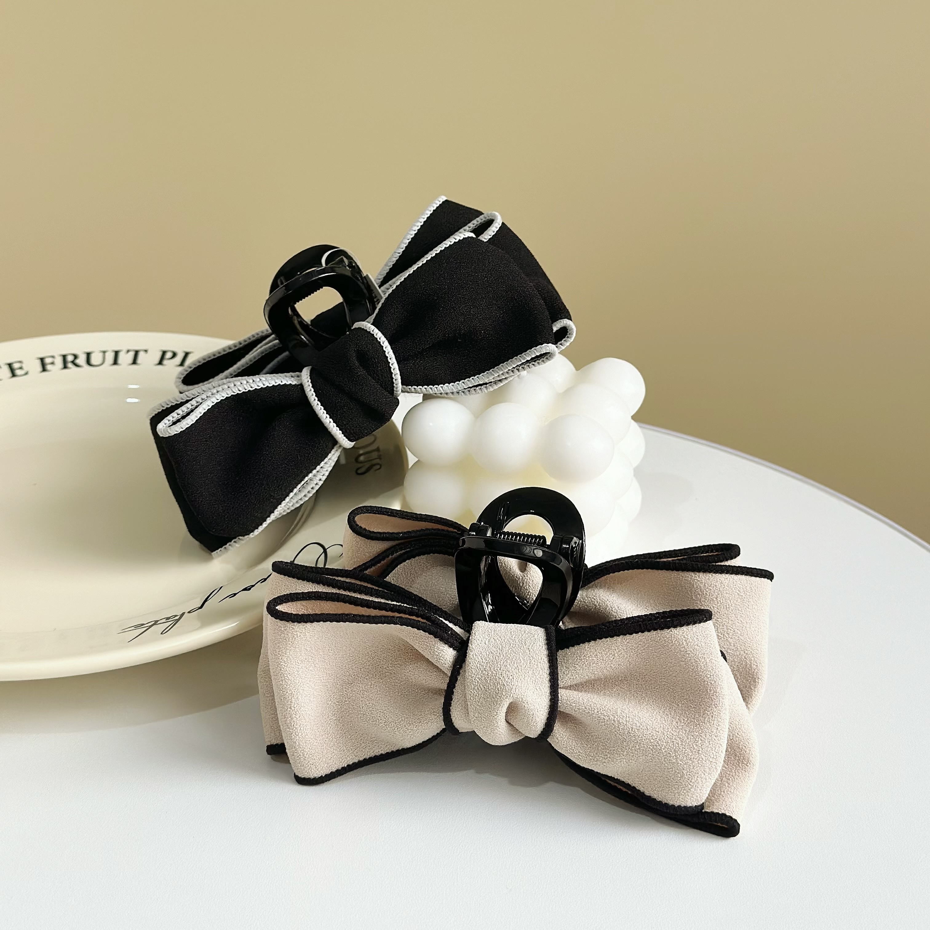 Z282素面撞色雙層蝴蝶結鯊魚夾