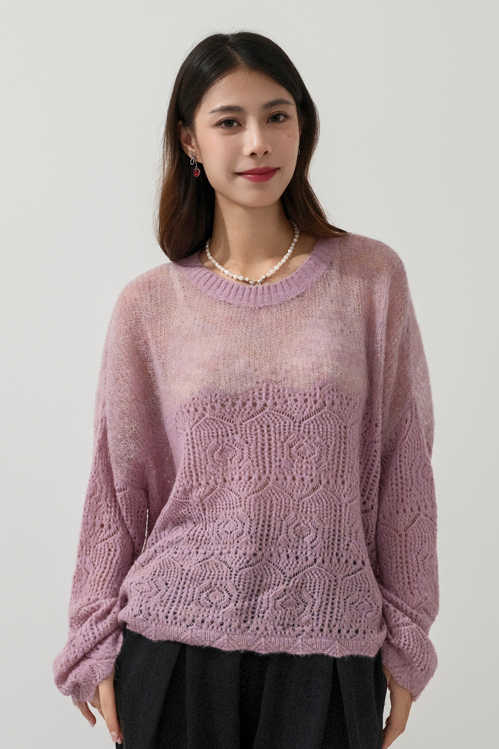 透視肩織花morhair冷衫（現貨款式）