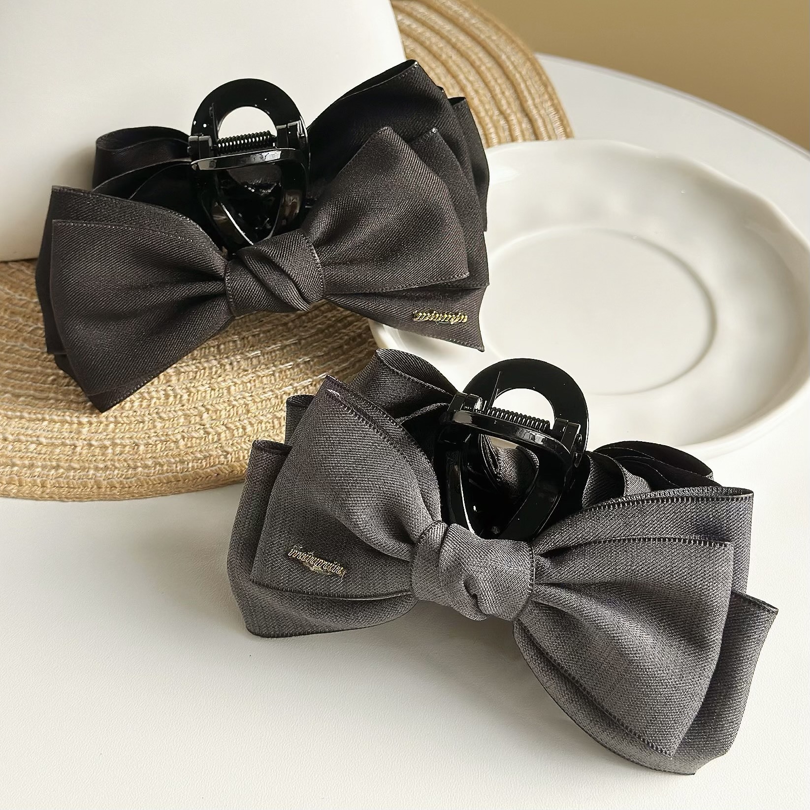 Z268布面雙層蝴蝶結鯊魚夾