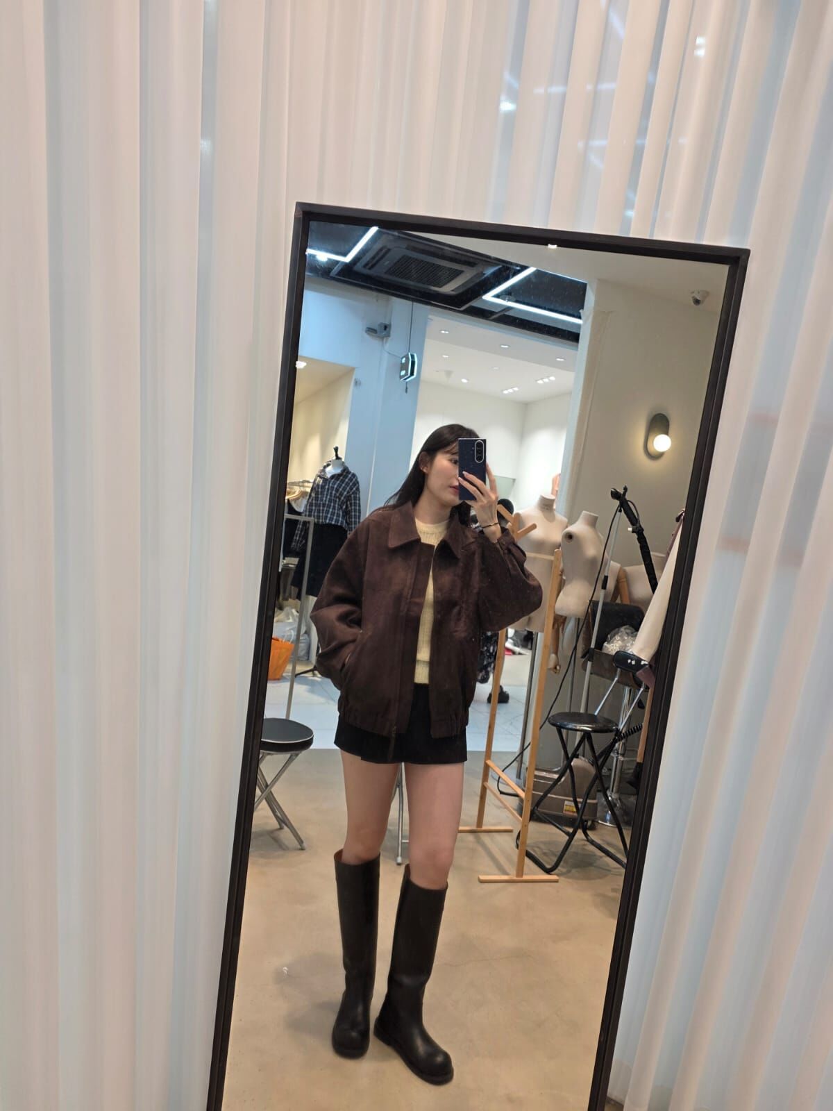 CC01 翻領絨面拉鏈隱形口袋外套