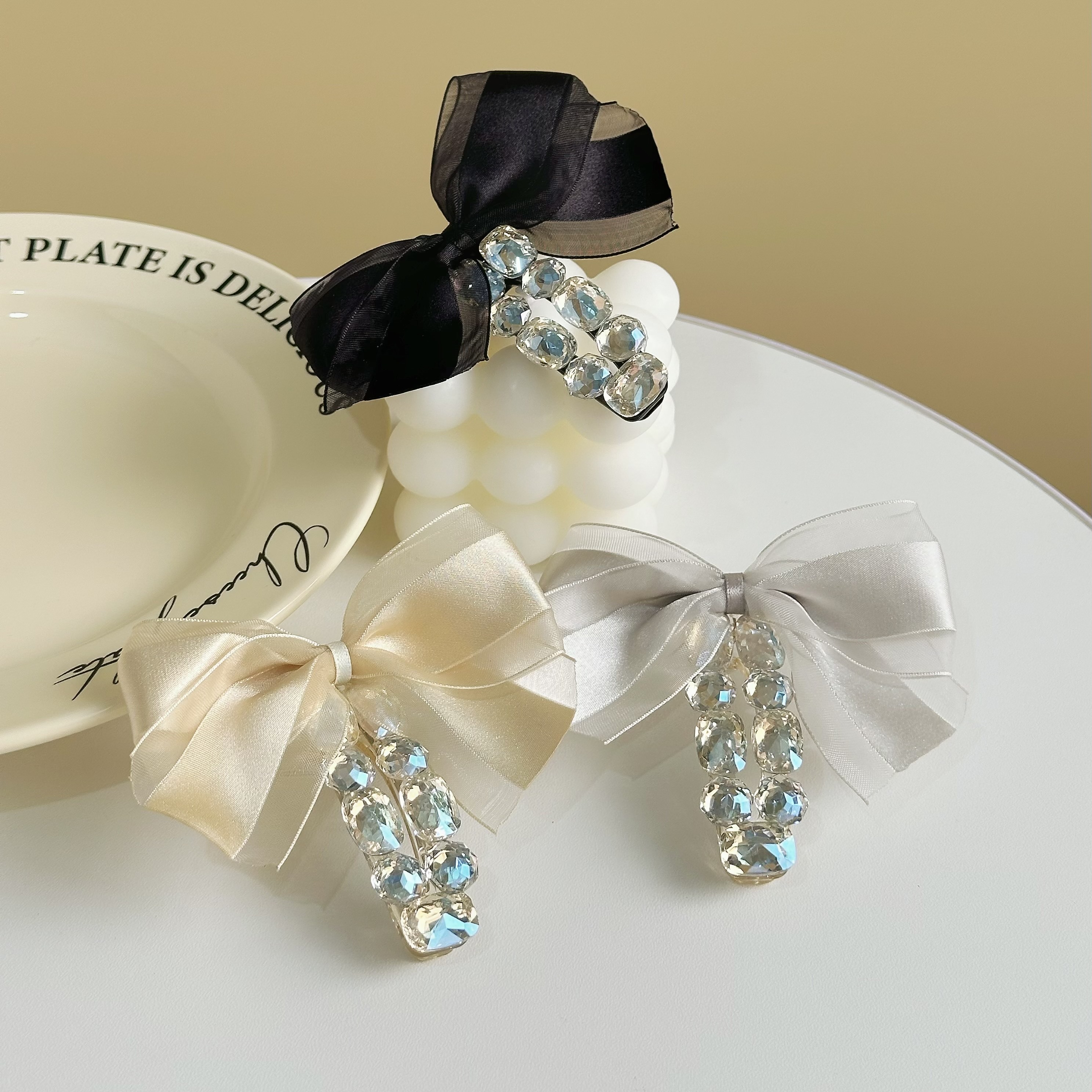 Z314水鑽花布網紗壓夾【單支】