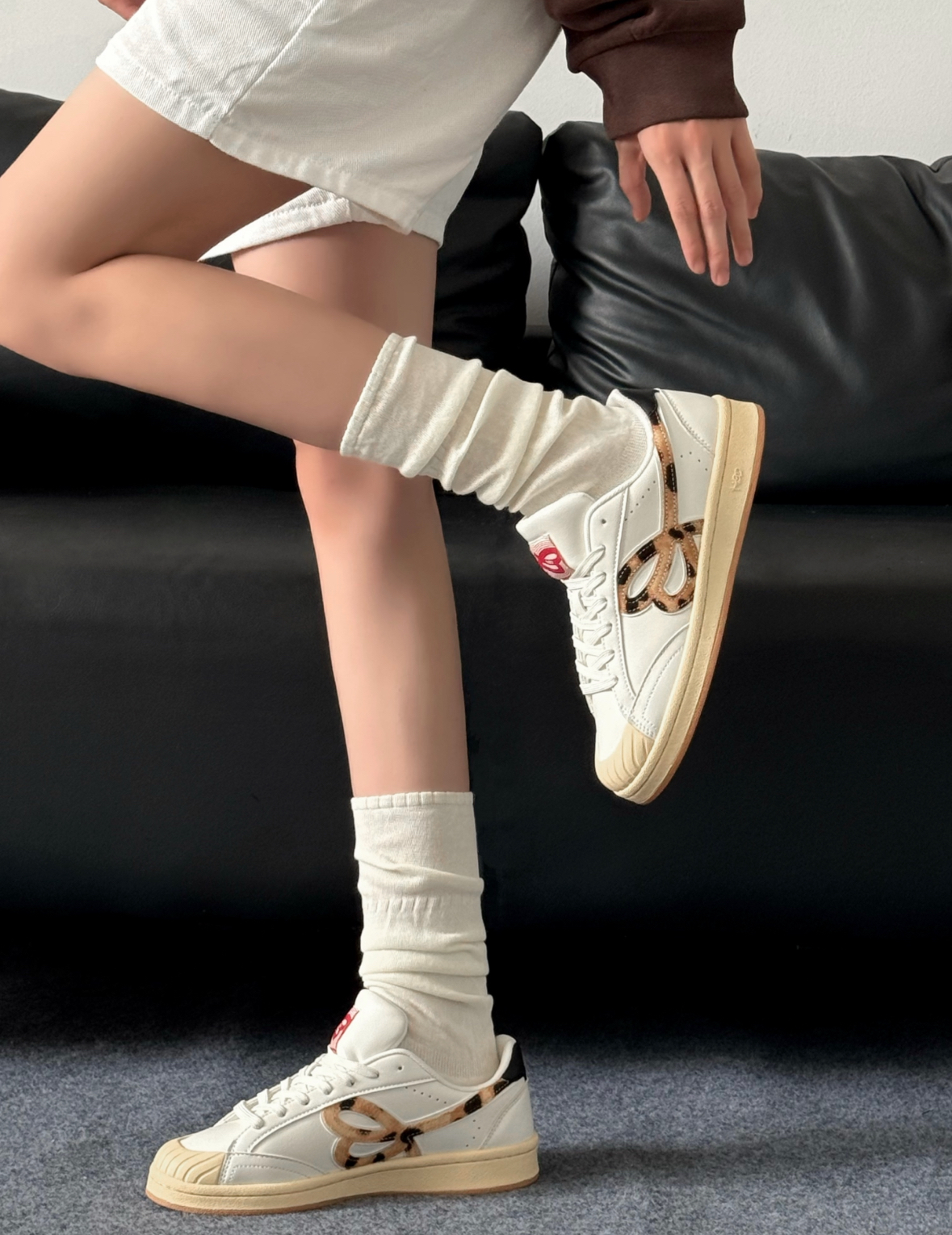 HBD 奶白豹紋 焦糖底 板鞋 皮革 復古 厚底 男女同款/預購