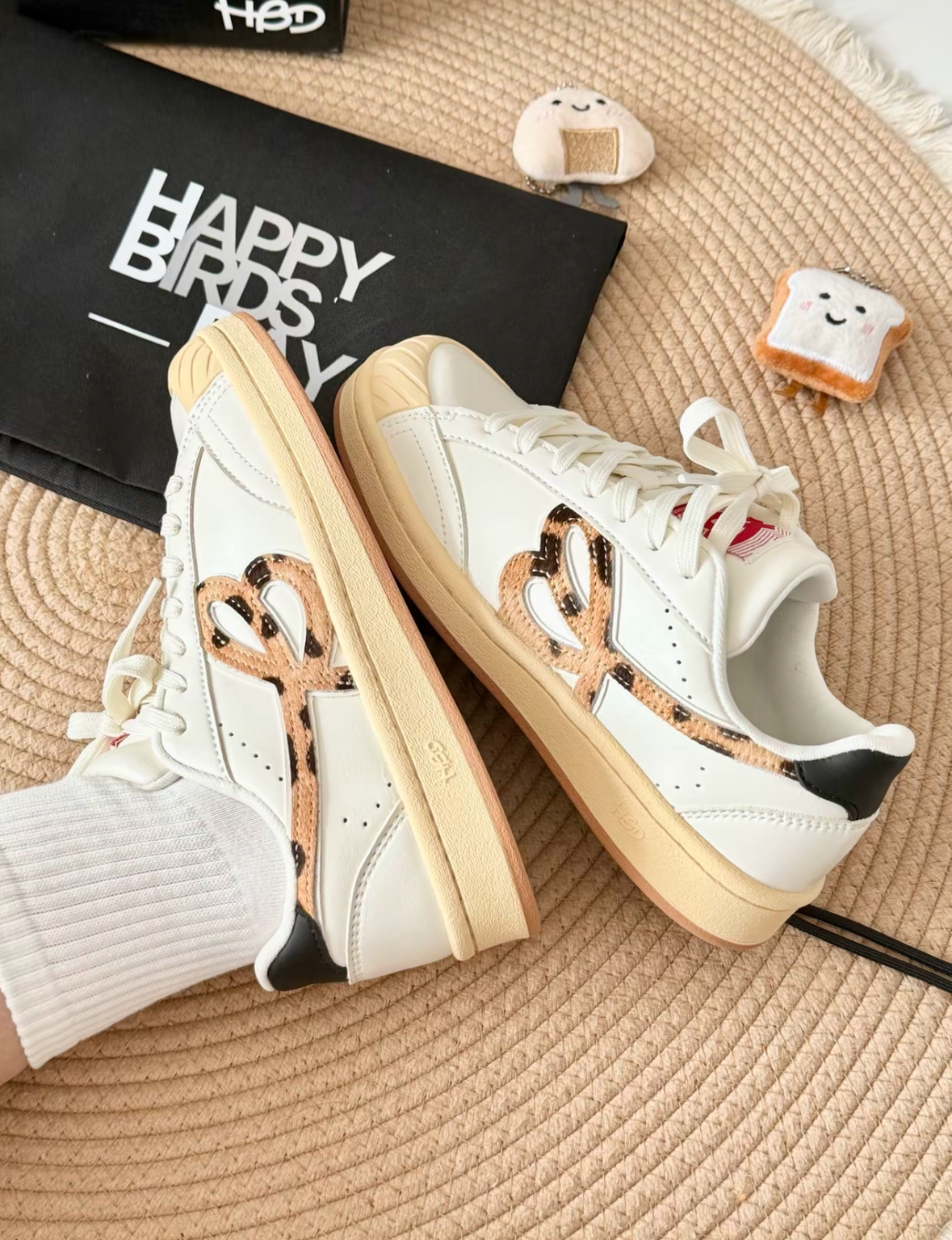 HBD 奶白豹紋 焦糖底 板鞋 皮革 復古 厚底 男女同款/預購