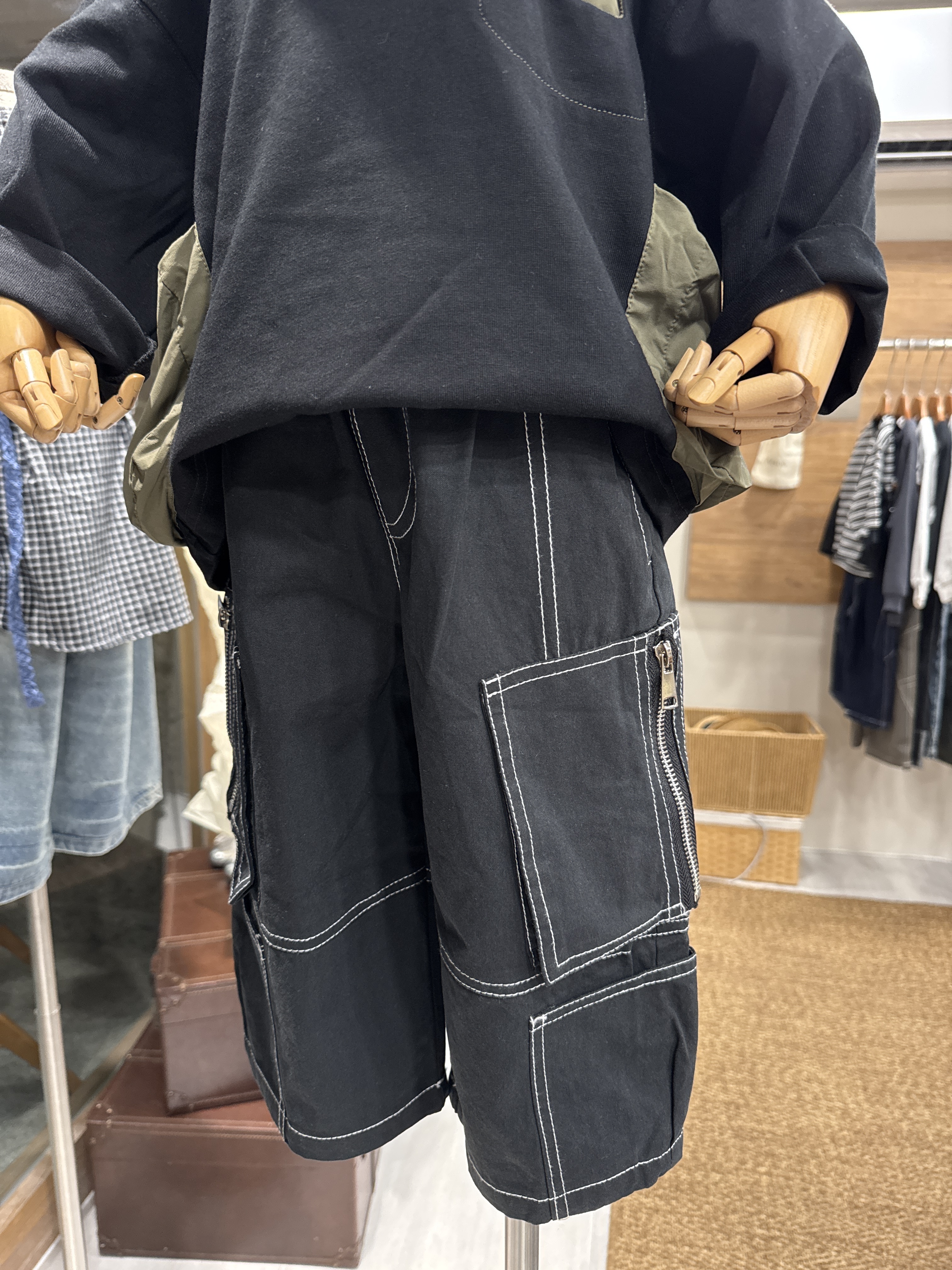 A03051白色車線工裝褲