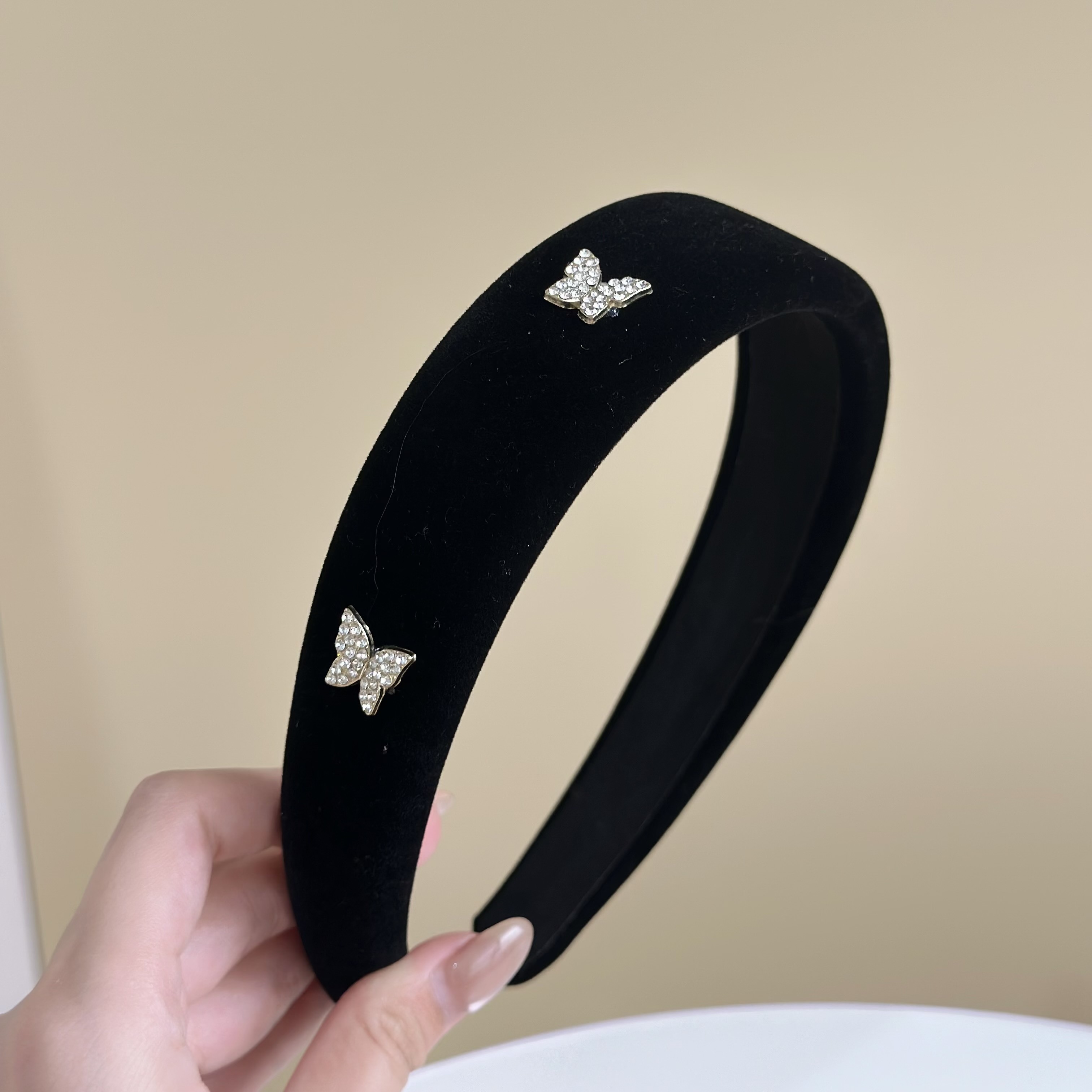 Z253滿鑽蝴蝶絨布髮箍