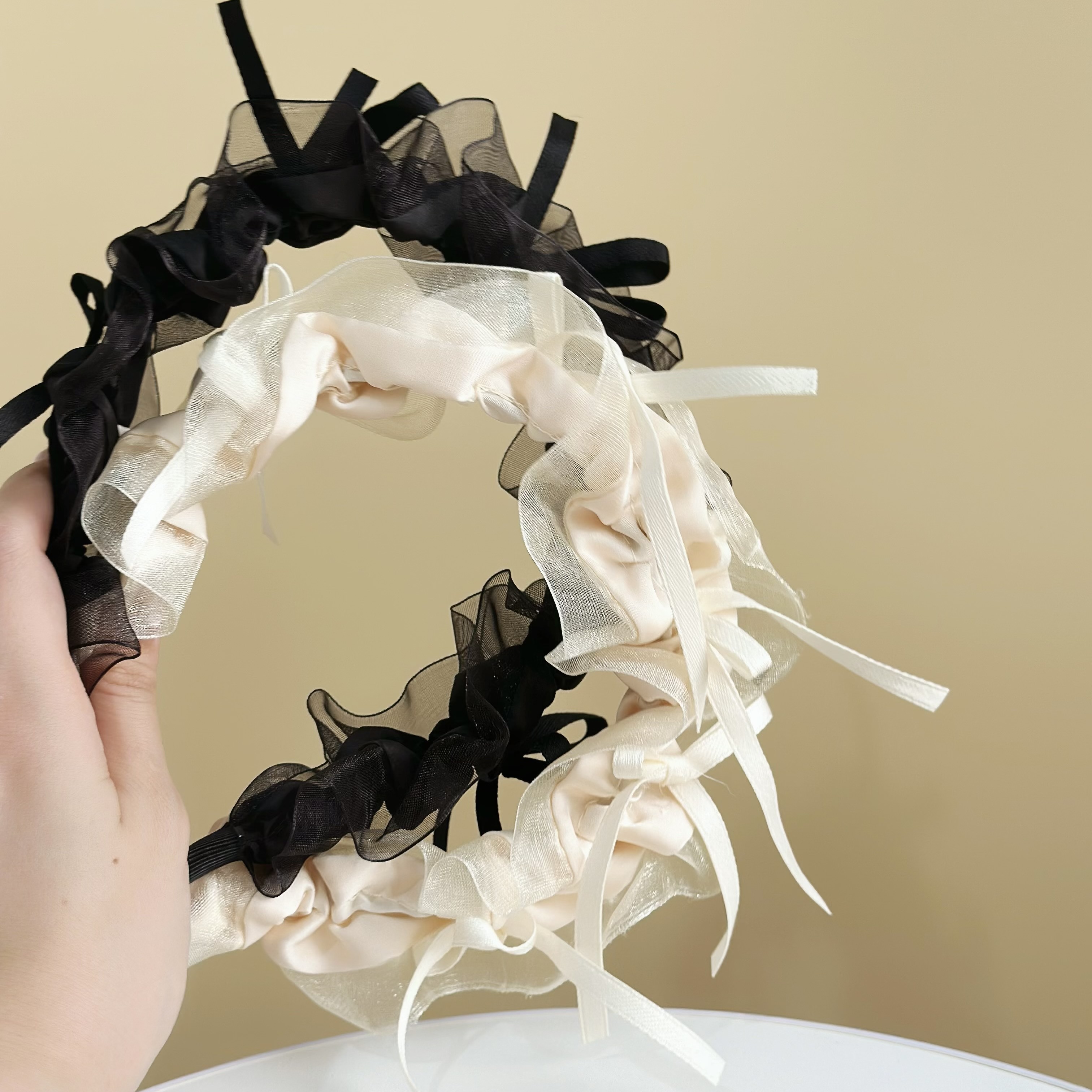 Y109網紗蝴蝶結雲朵髮箍