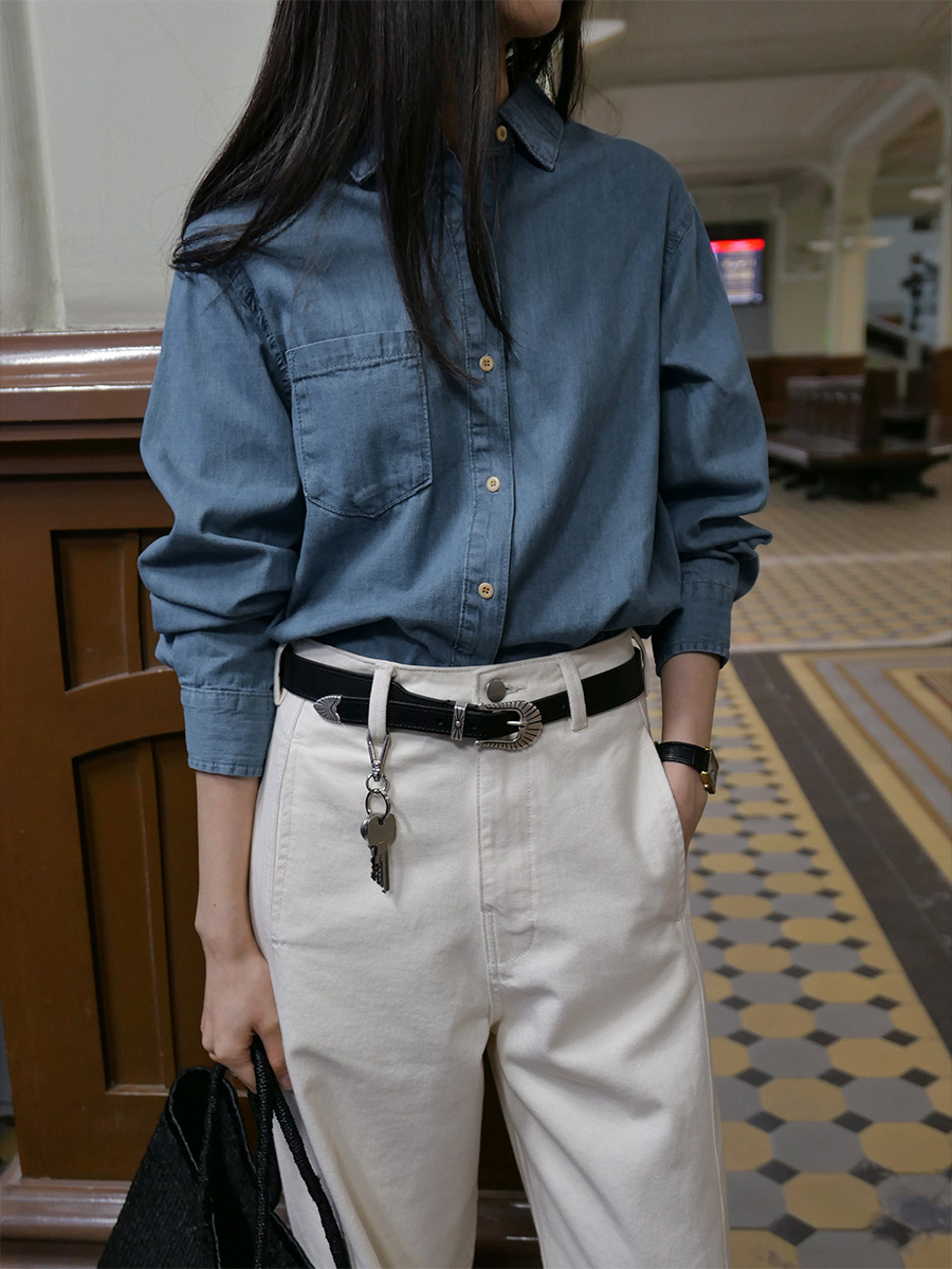 9W08 復古感單口袋柔軟牛仔襯衫 兩色