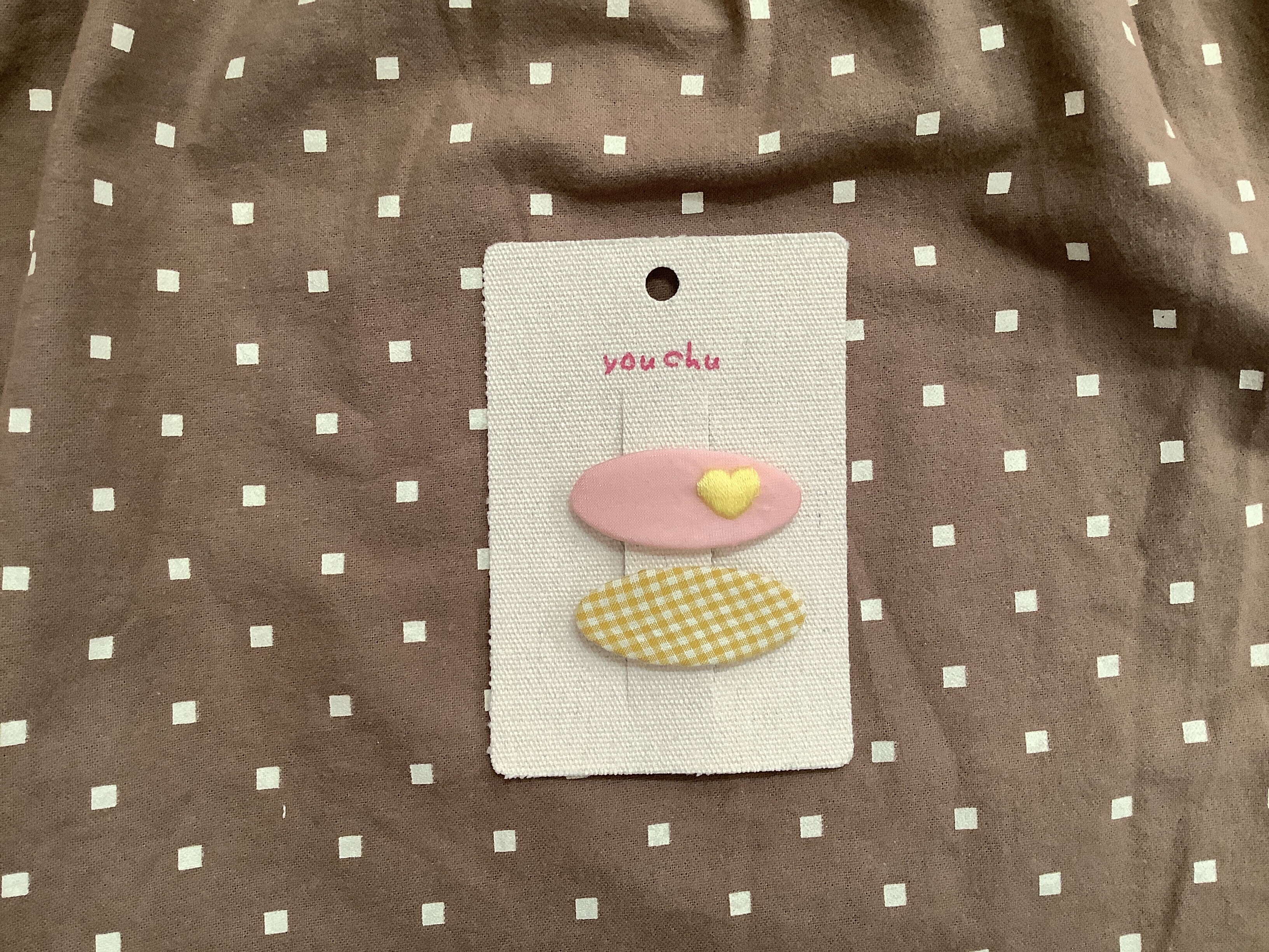 黃色愛心格紋髮夾