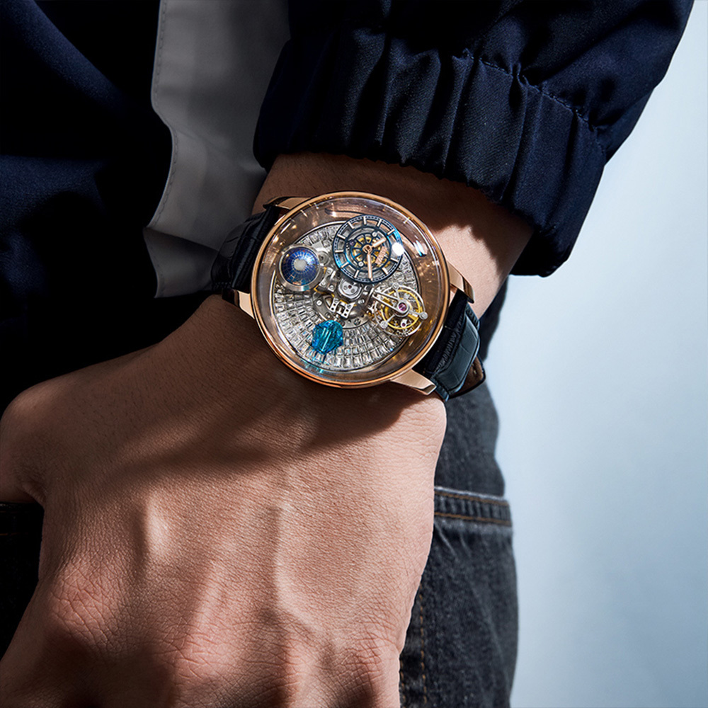 【GEYA 格雅】 G78201GHB 天體系列-手腕上的銀河星辰-天宮1號 滿鑽錶盤 皮革手錶