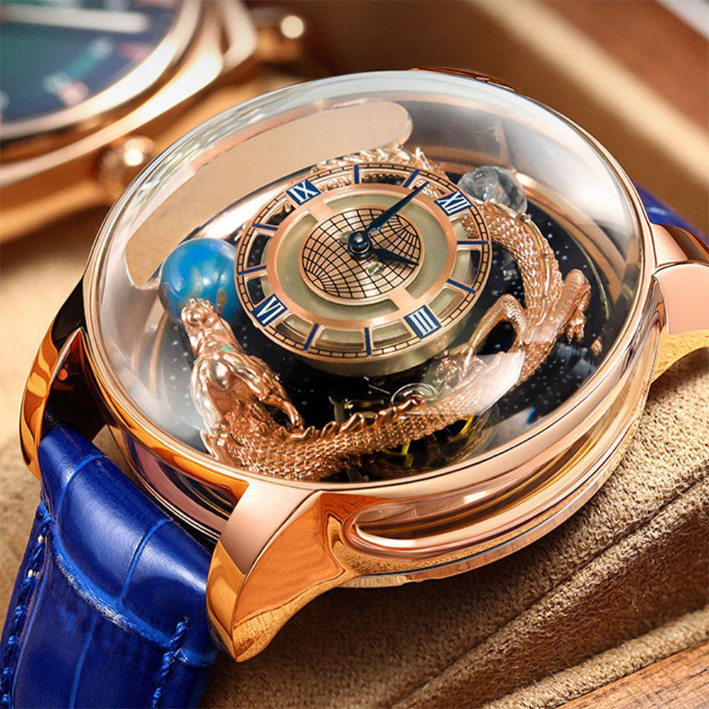 (預購)【GEYA 格雅】 G76220GHB 天體系列-手腕上的宇宙生物 自主旋轉龍錶盤 皮革手錶