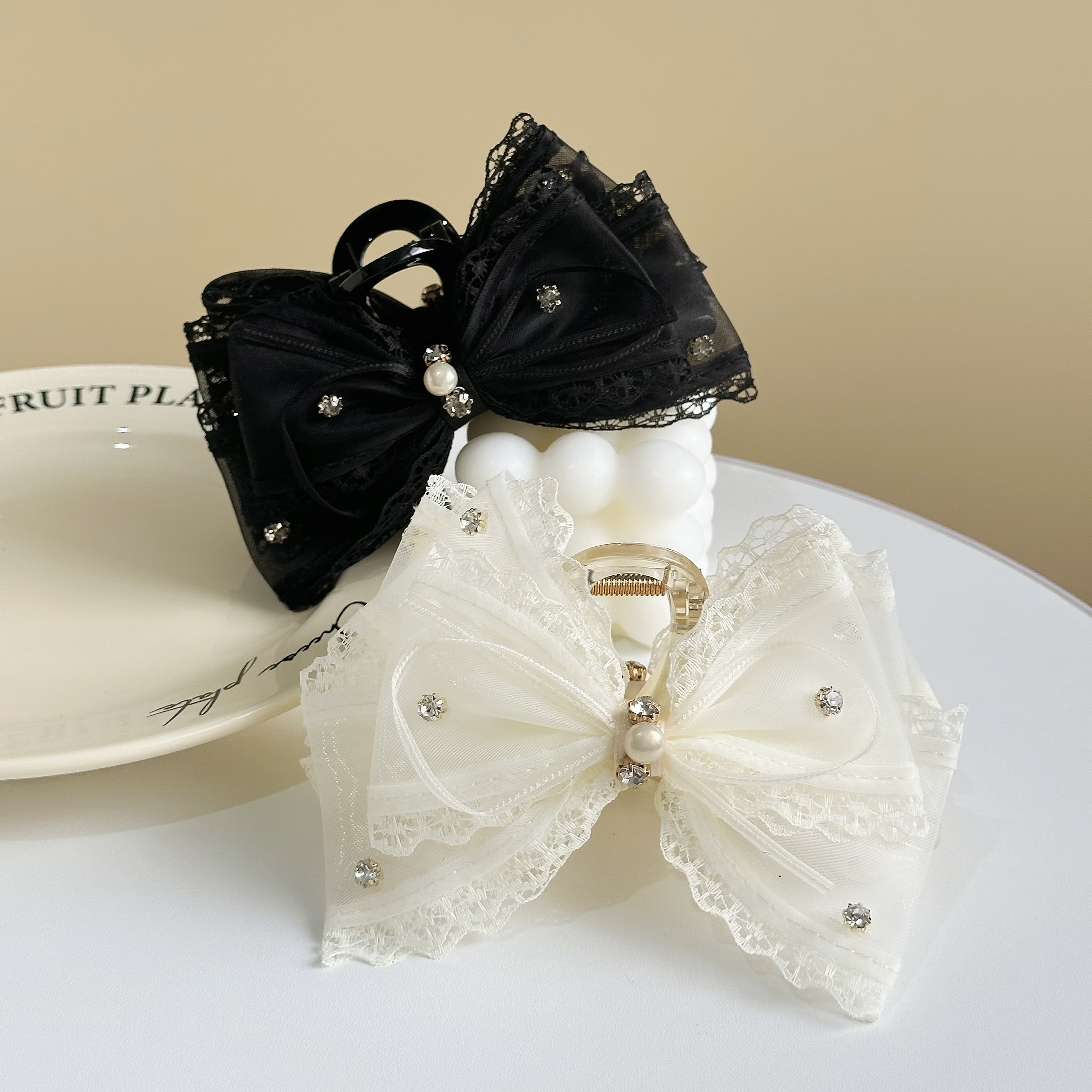 Z158法式蕾絲蝴蝶結鯊魚夾