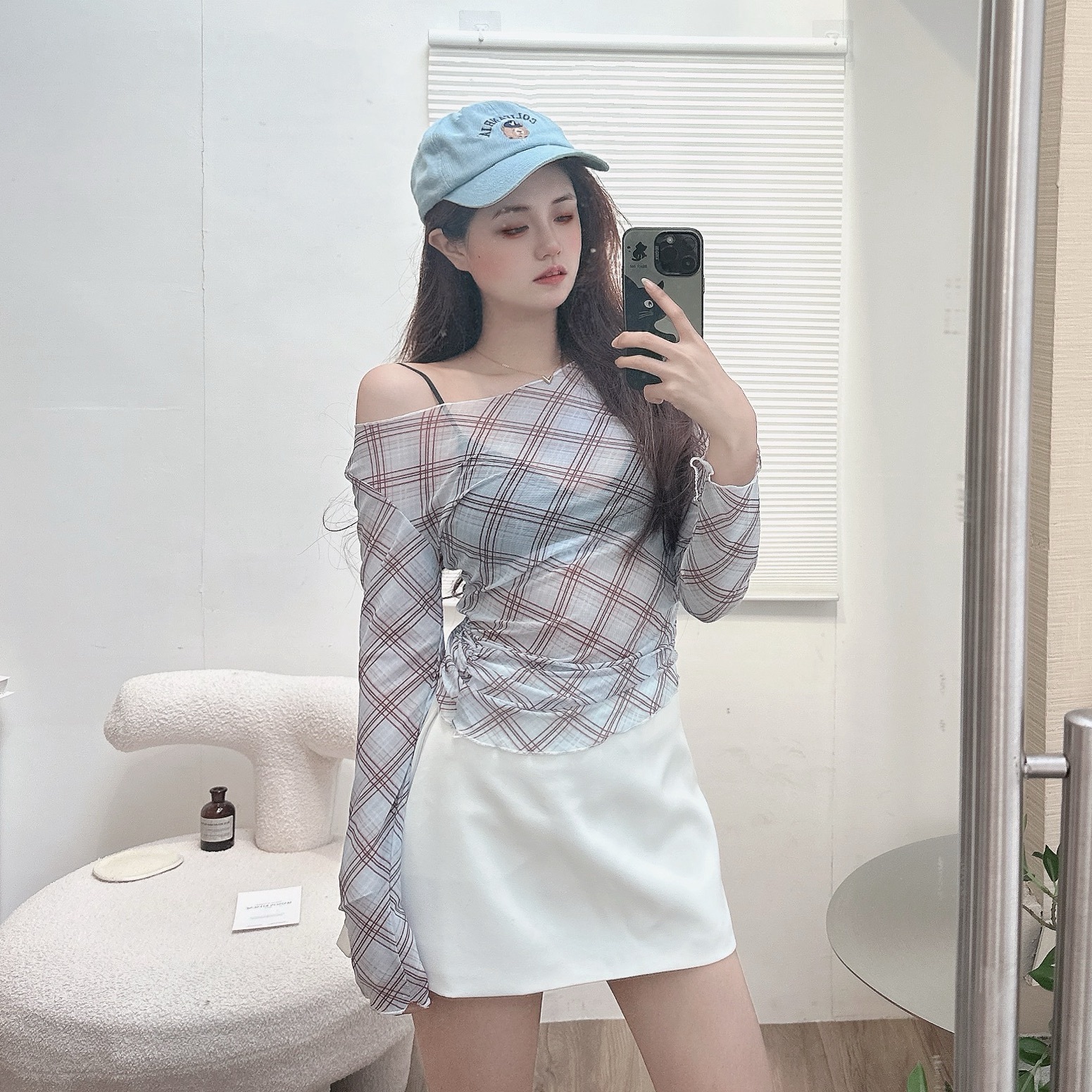 透膚感格紋網紗SET/三色