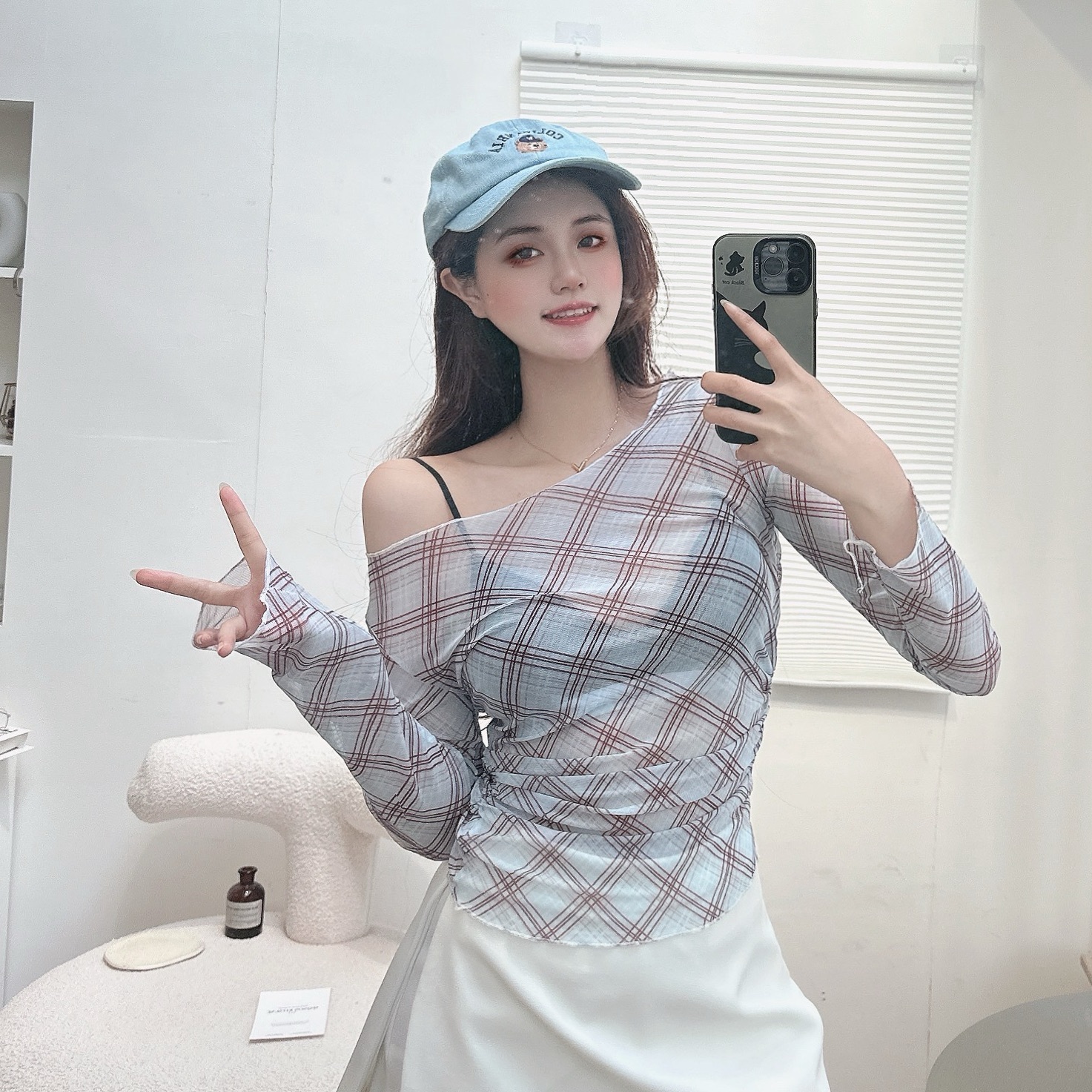 透膚感格紋網紗SET/三色