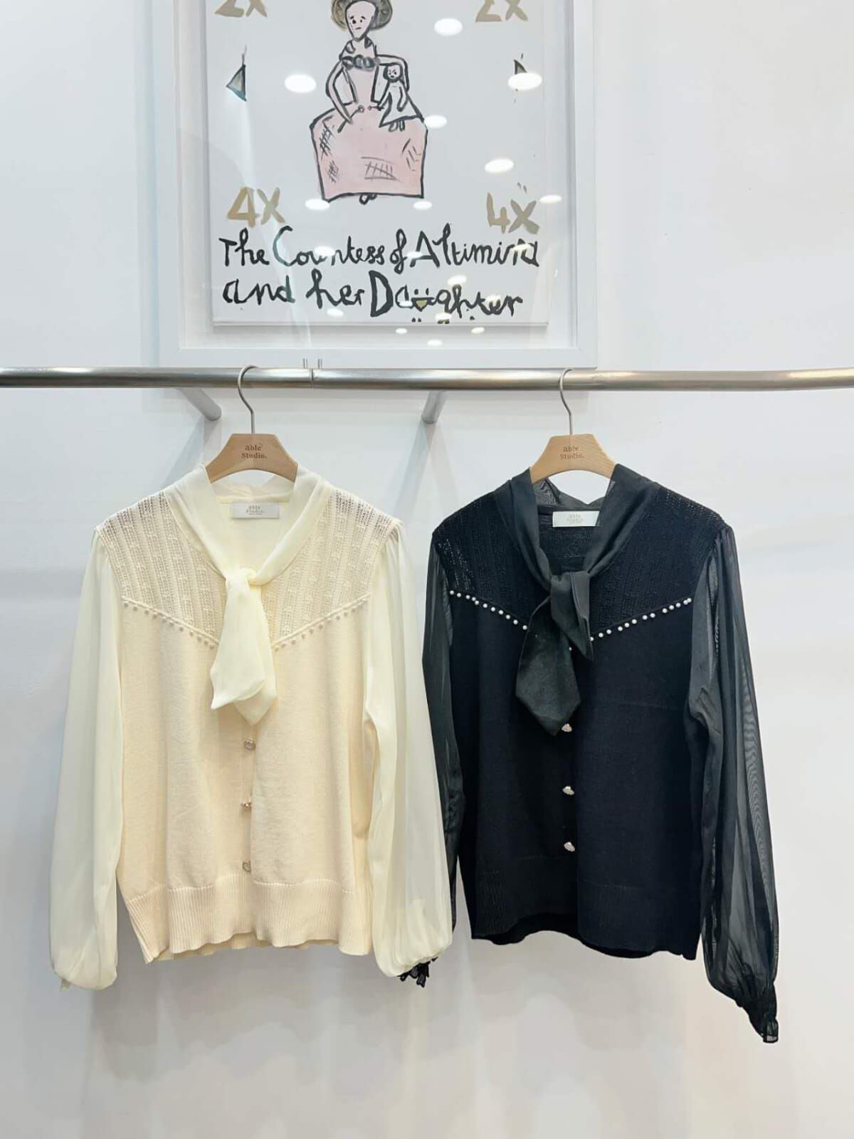 AS5031 網紗拼接手袖針織排扣上衣