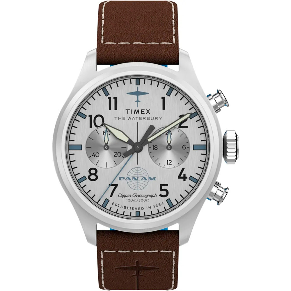 Timex X Pan Am Chronograph 41mm Leather Strap Watch TW2Y38700