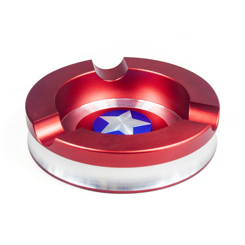 【雪茄煙灰缸】美國隊長、盾牌造型、鋁合金、三槽雪茄菸灰缸