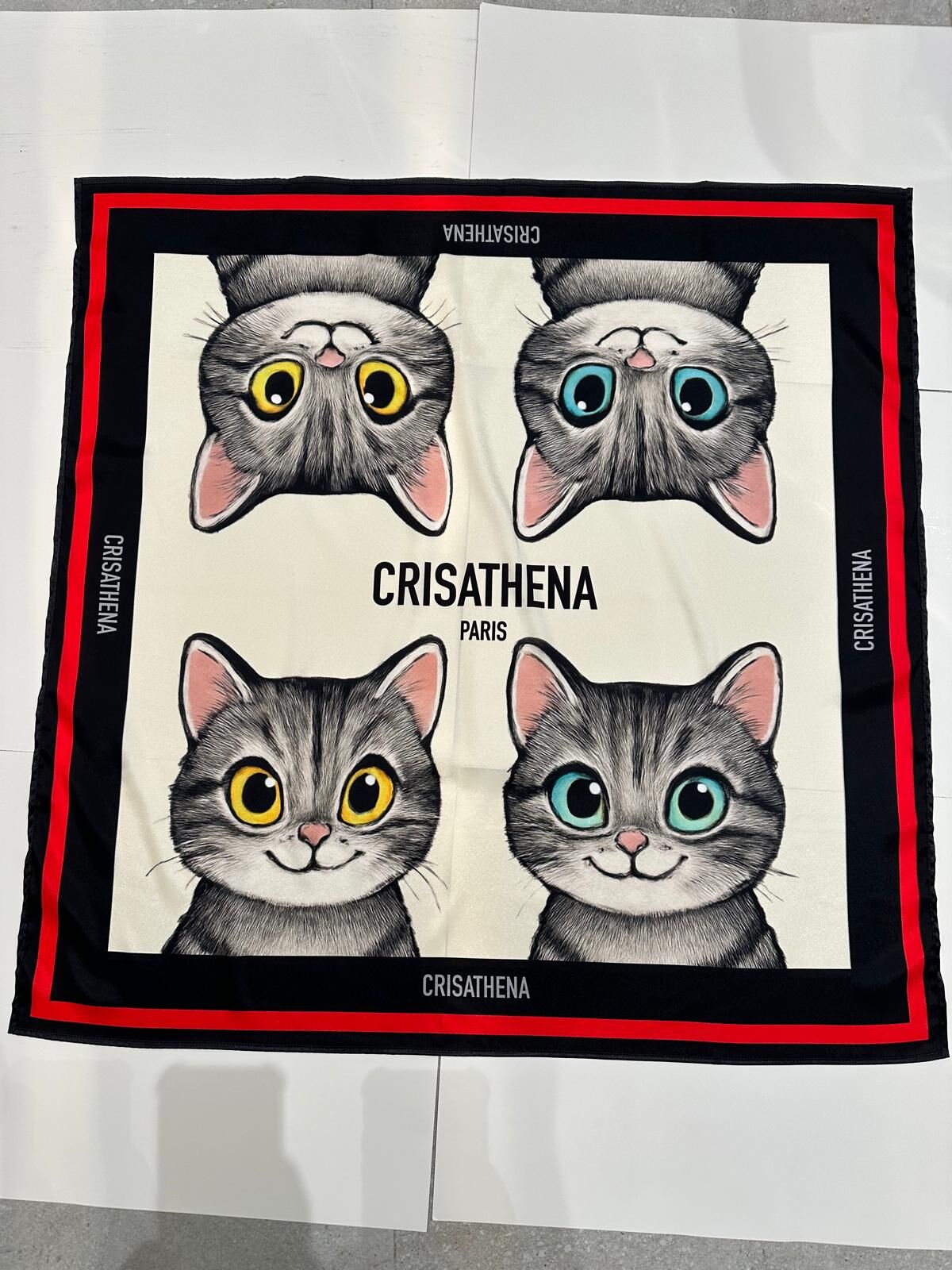 0917cr181-Crisathena Cat scarf (A181紅邊)(A182粉紅邊)(A183藍邊)(A184綠邊)
