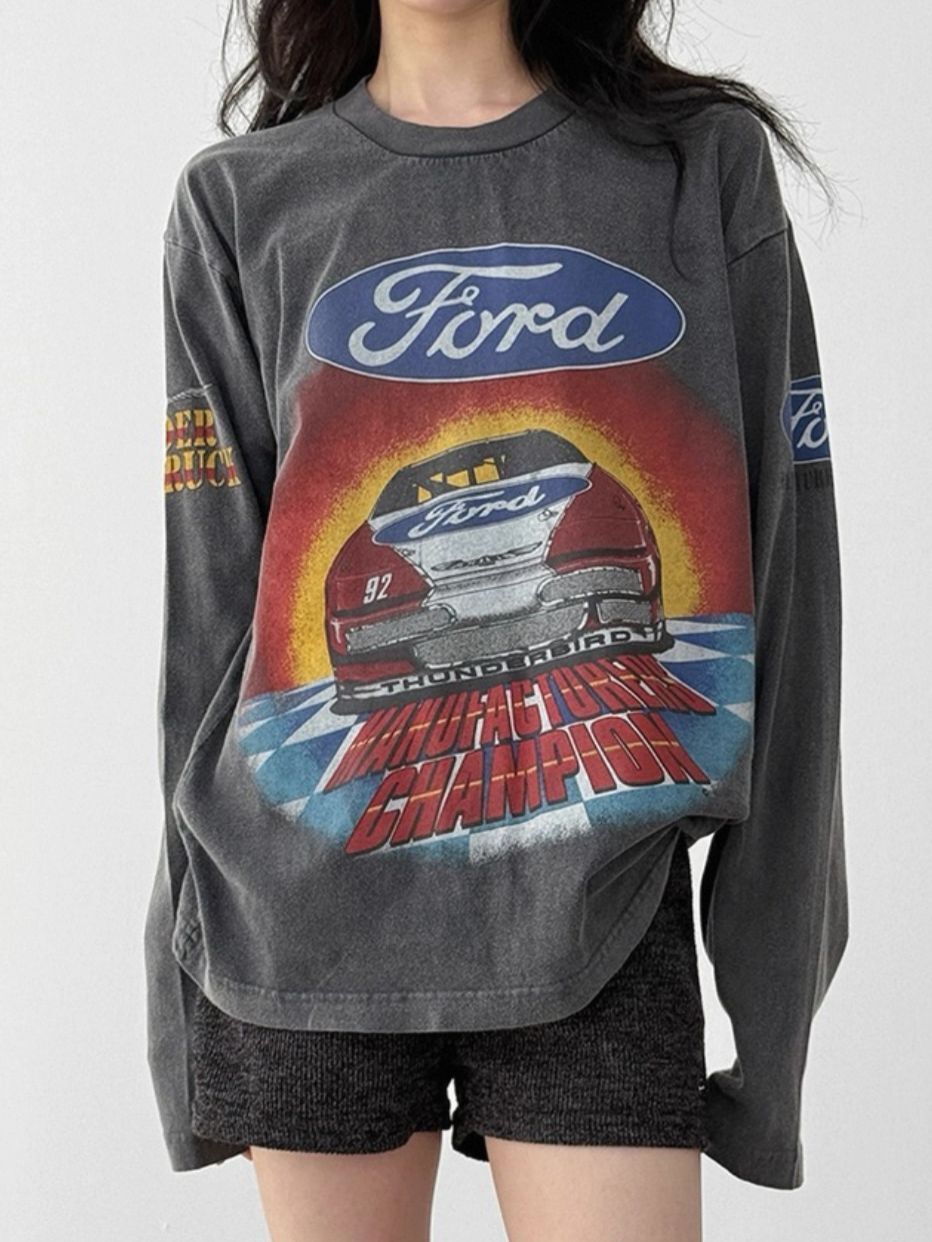 洗水英文字圖案長袖衫 ARCHIVE-387T