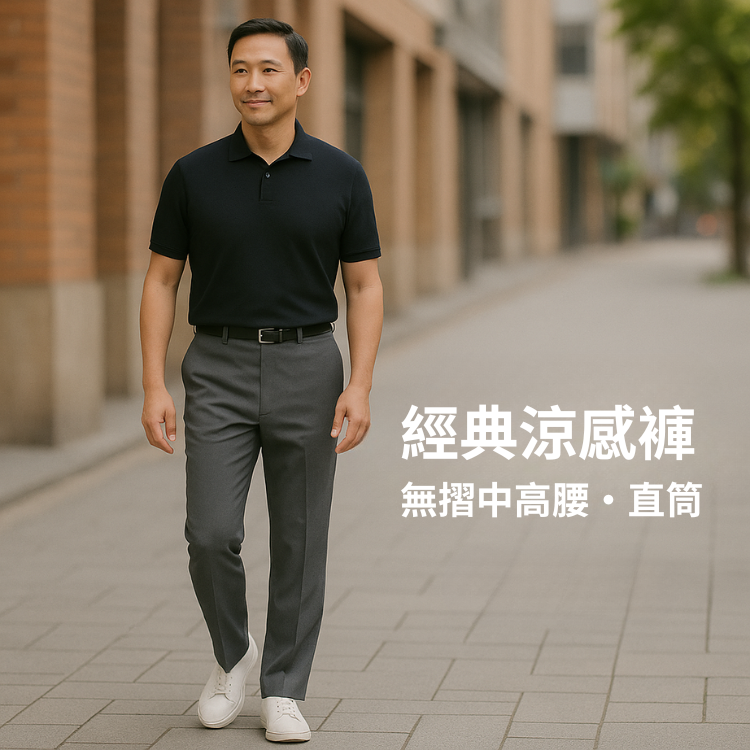 甄褲｜經典涼感機能褲｜日常舒適版｜無摺中高腰・超薄排汗・彈性和微鬆緊褲頭可選（30~43吋)免費改長
