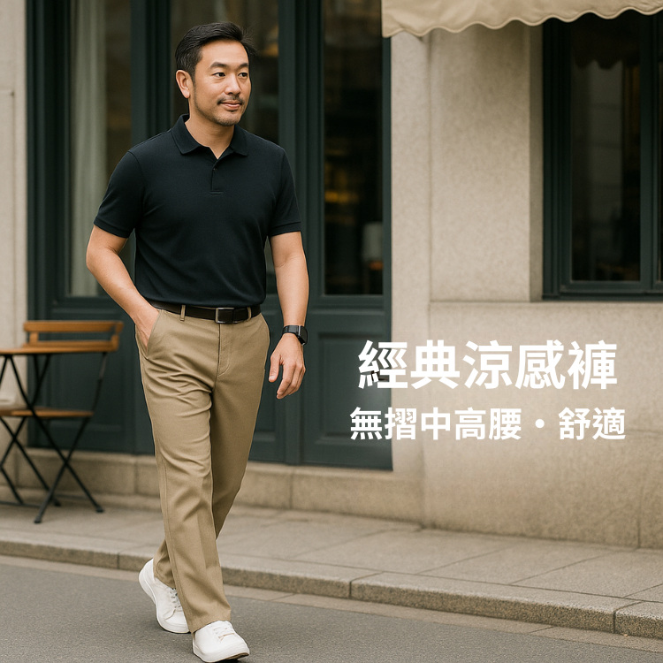 甄褲｜經典涼感機能褲｜日常舒適版｜無摺中高腰・超薄排汗・彈性和微鬆緊褲頭可選（30~43吋)免費改長