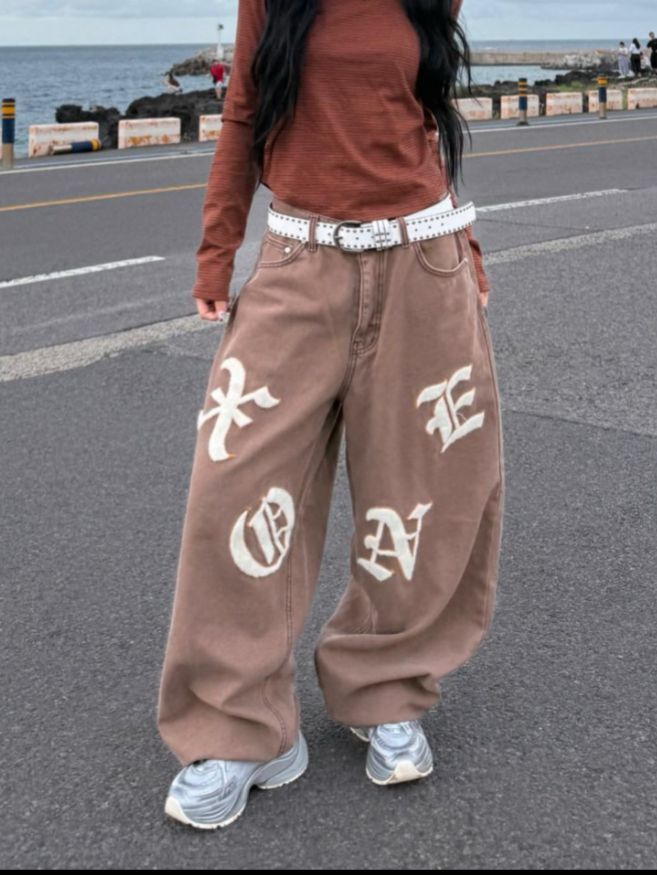 英文字鬆身牛仔褲 Seeot-076P