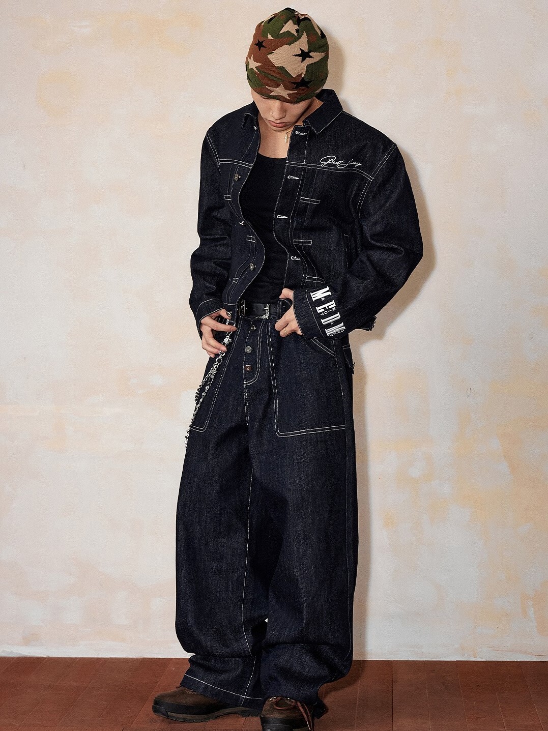 MEDM 原牛明線 闊腿 寬鬆牛仔長褲