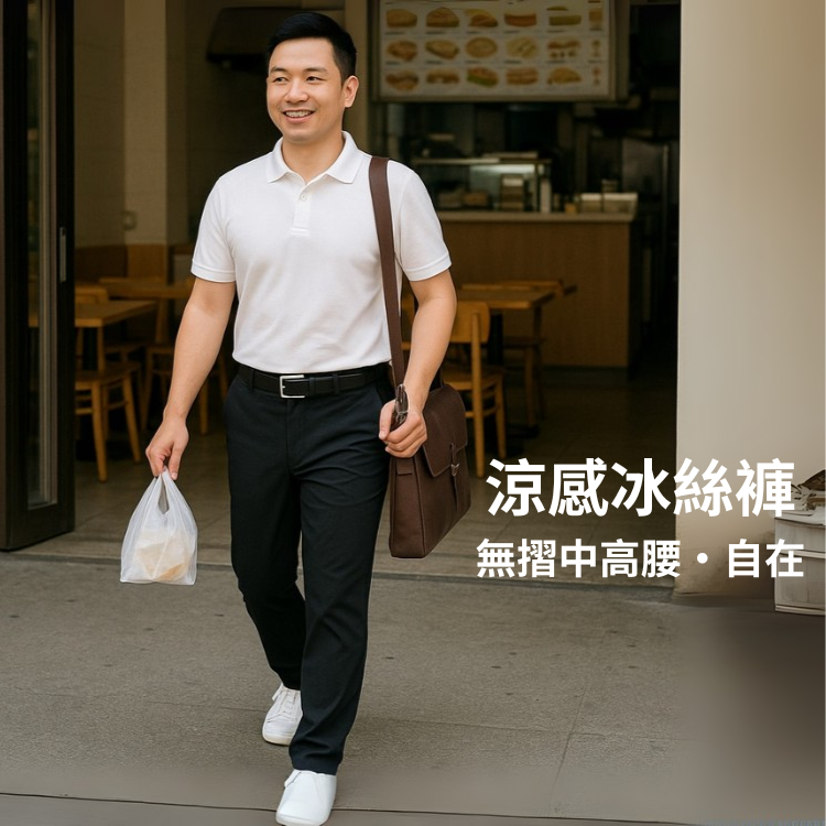 甄褲｜涼感冰絲機能褲｜加強機能版｜中高腰直筒・無摺彈性・半鬆緊褲頭（30~43 吋）免費改長