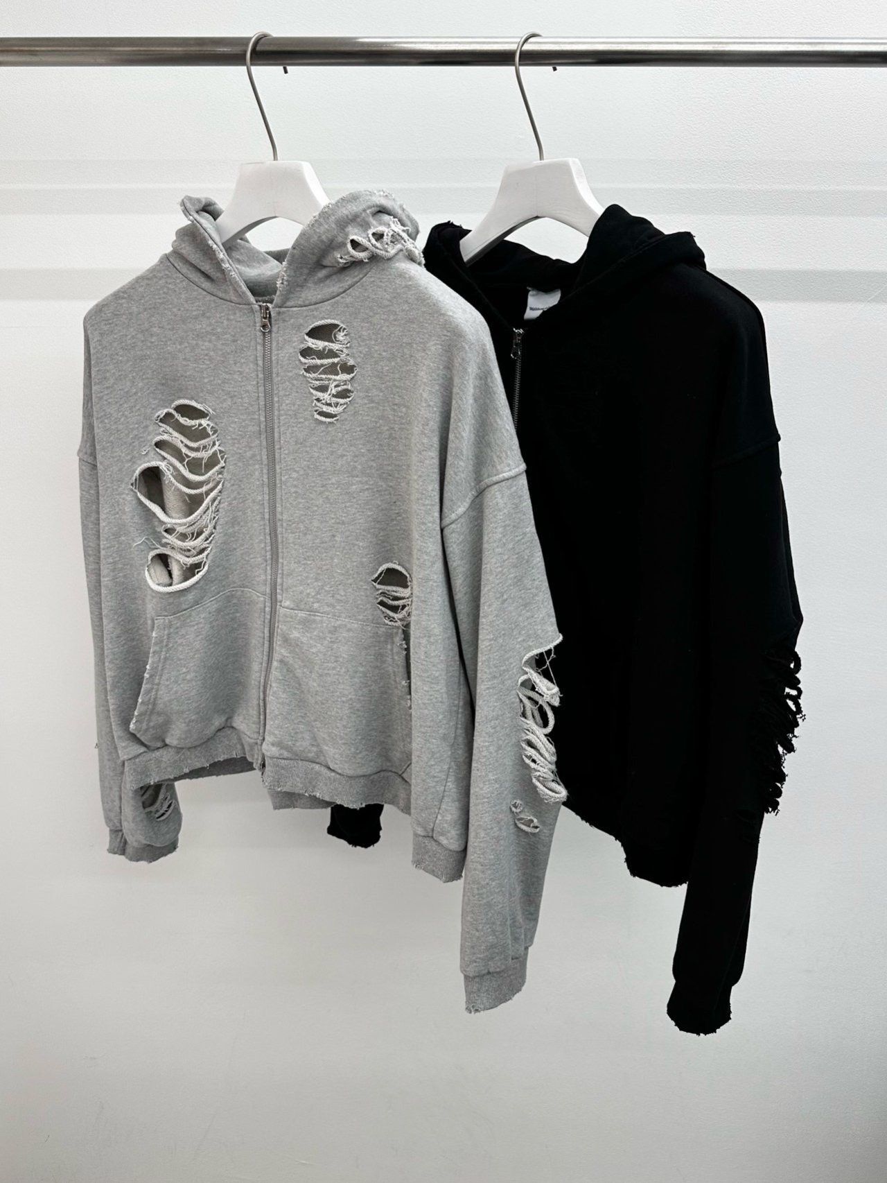 破洞連帽拉鍊外套 WD-181JK