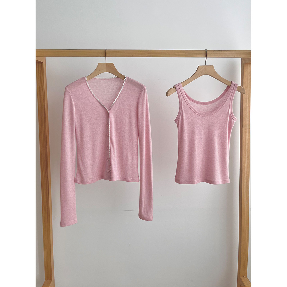 9W05 甜美蕾絲花邊兩件式套裝 一色