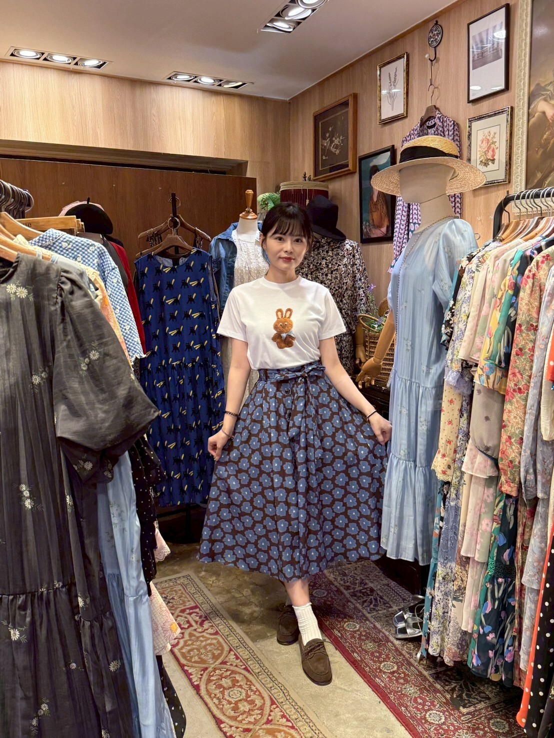 KM5025 蝴蝶結花花飄逸半身裙