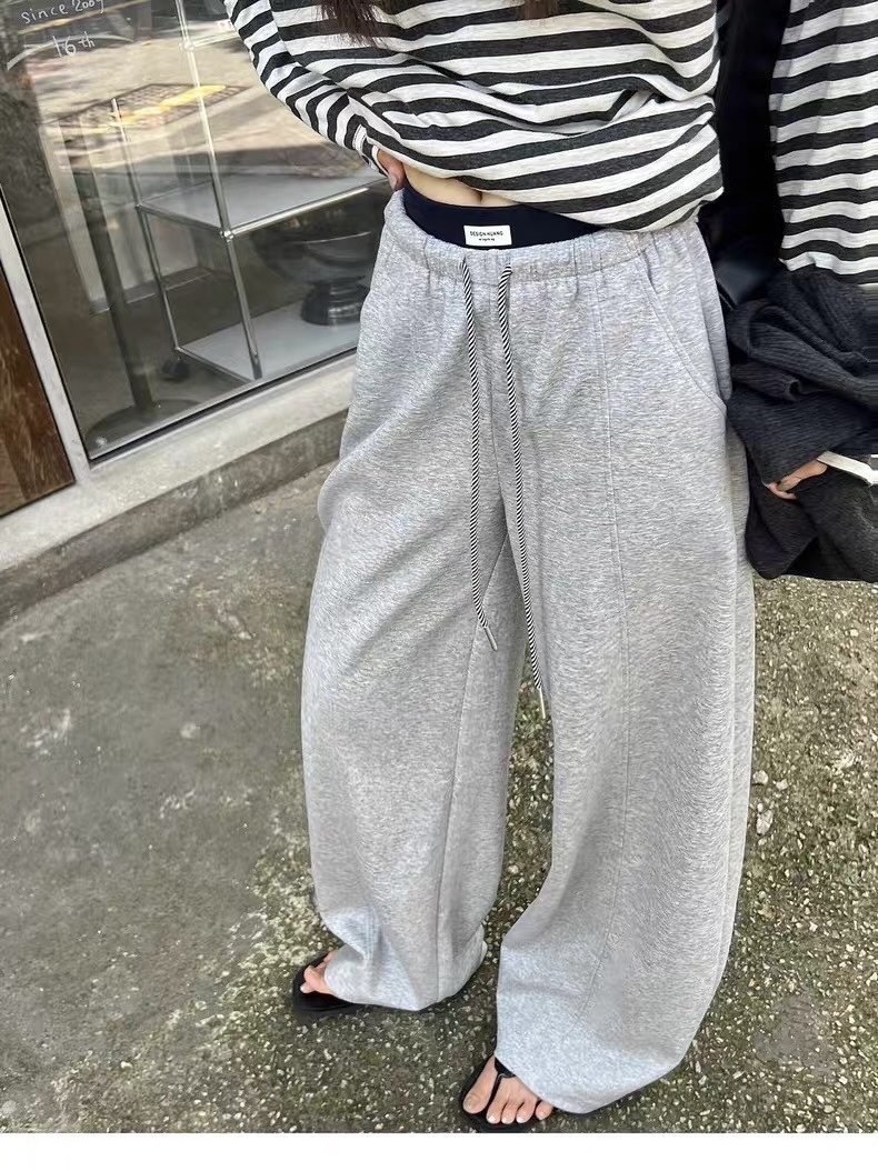 588 撞色褲頭彎刀闊腿棉褲