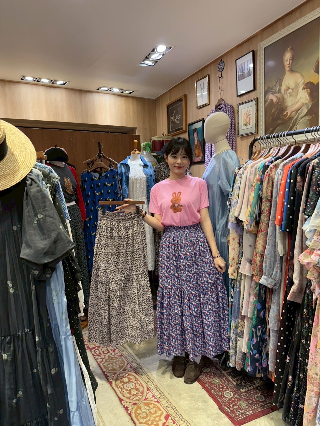 KM5020 兩著撞色花紋蓬蓬連身裙