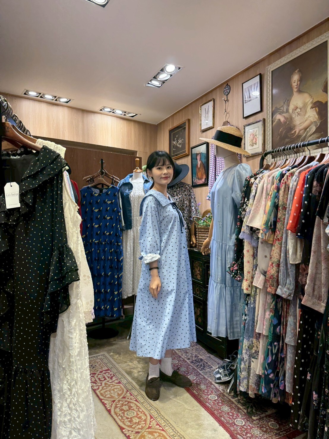 KM5033 心心點水手領排扣連身裙