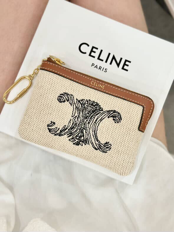 CELINE Coin Purse In Textile With Triomphe Embroidery