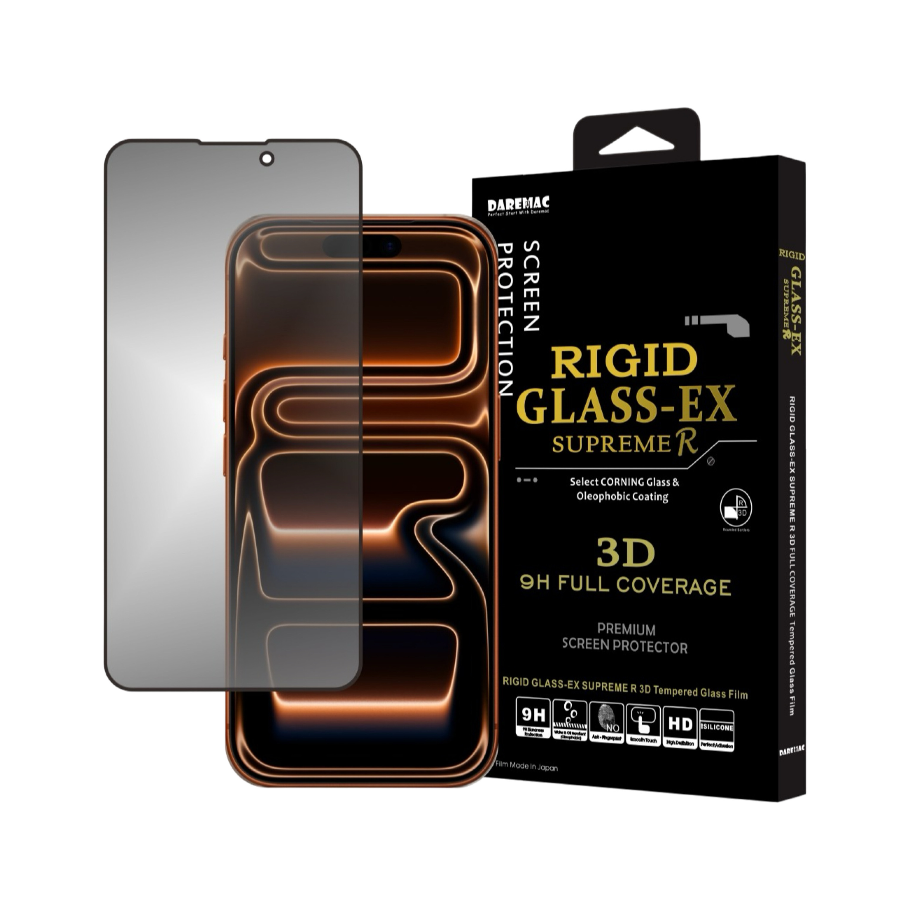 Daremac iPhone 17 系列 Rigid Glass-EX 3D 180° 防窺康寧玻璃螢幕保護貼