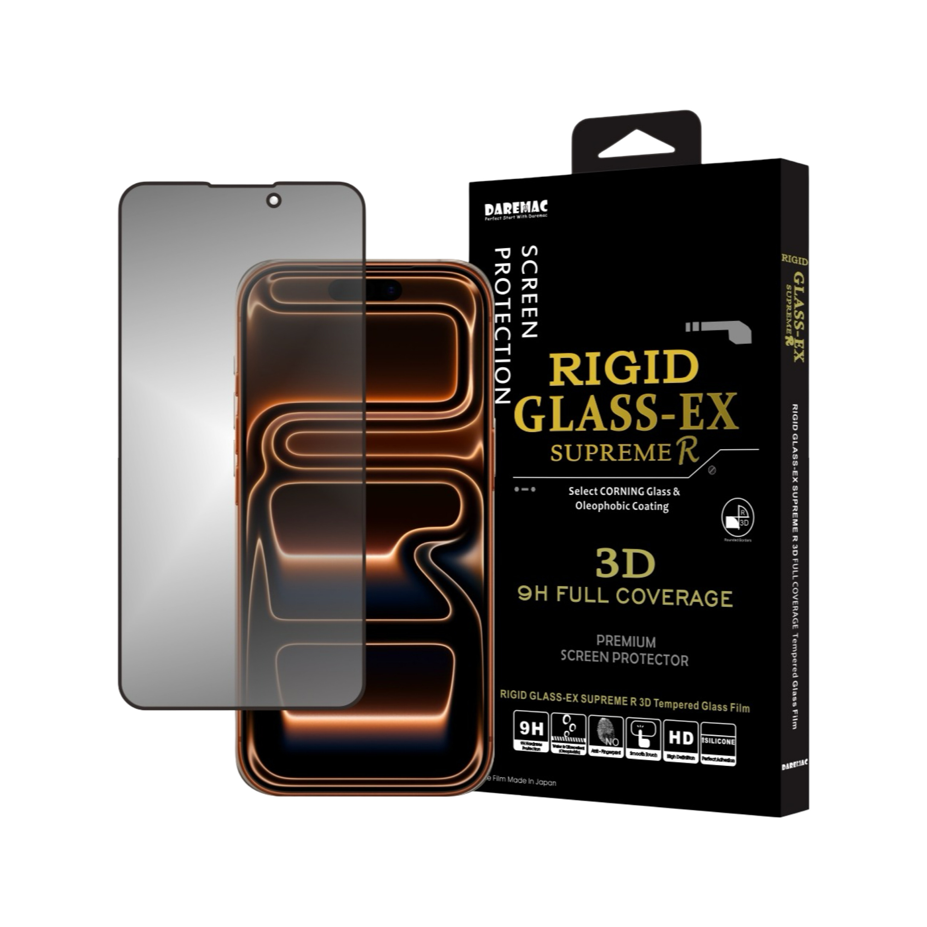 Daremac iPhone 17 系列 Rigid Glass-EX 3D 180° 防窺康寧玻璃螢幕保護貼