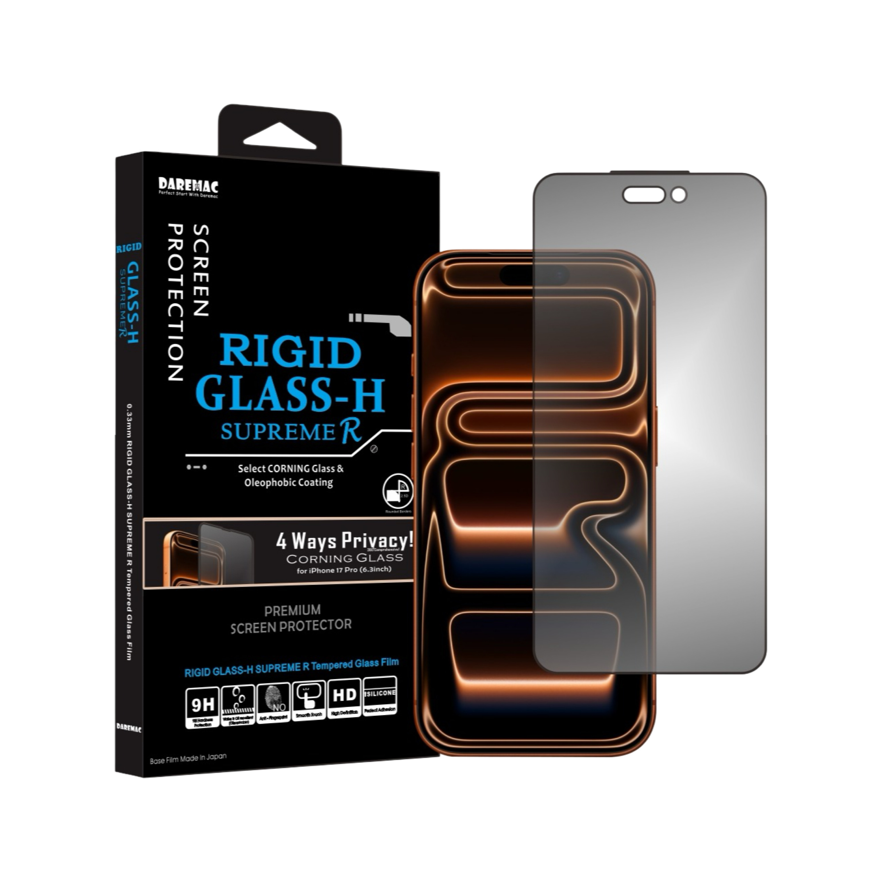 Daremac iPhone 17 系列 Rigid Glass-H 2.5D 360° 防窺康寧玻璃螢幕保護貼