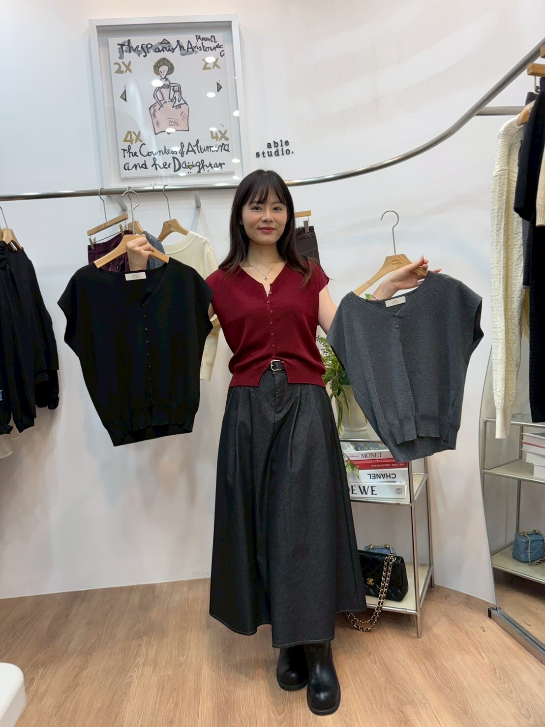 AS5037 V領無袖開胸羊毛背心