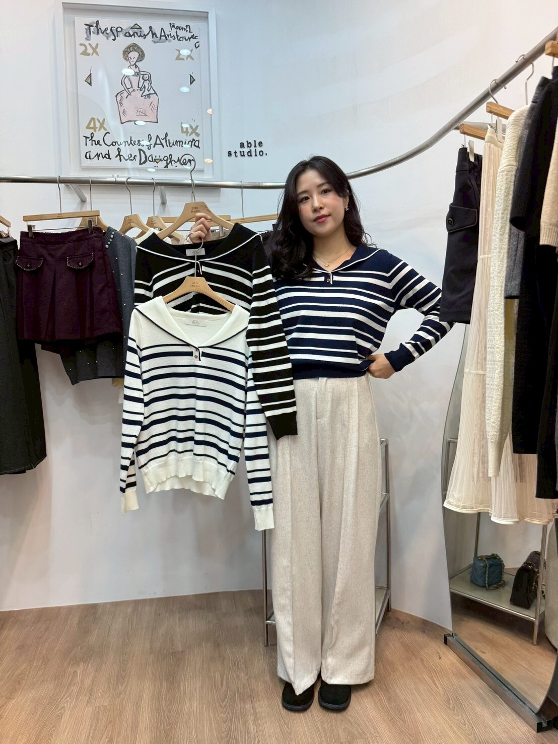 AS5042 海軍領橫紋雙扣長袖