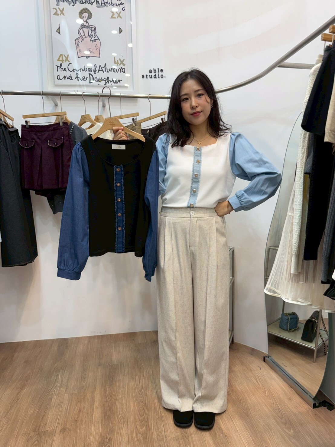 AS5041 刷毛邊方領拼摺上衣