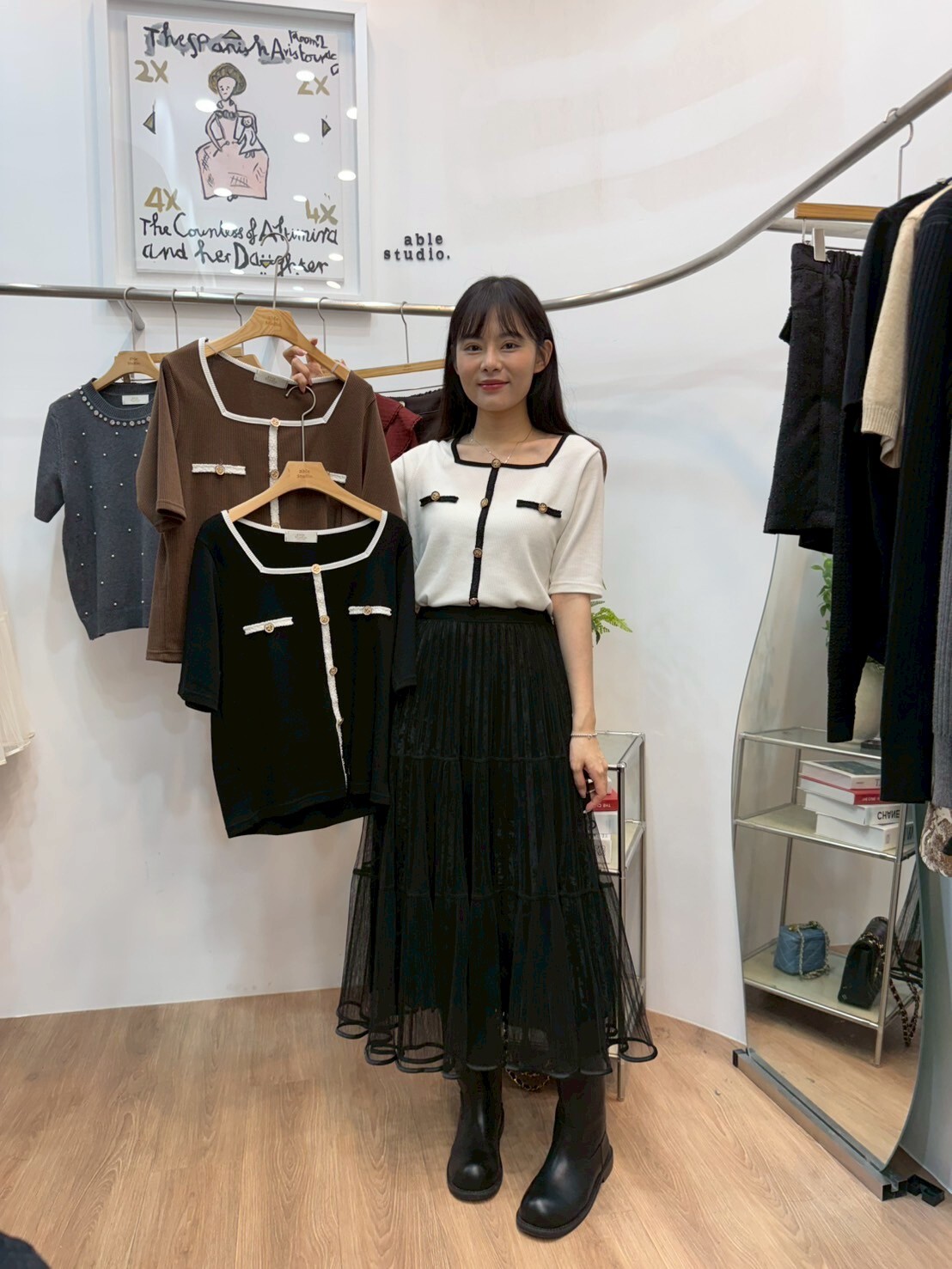 AS5039 Tweed邊小香風五分袖Top